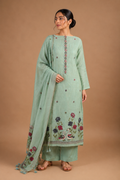 Green Jamdani Unstitched Suit Set in Chanderi with Embroidery