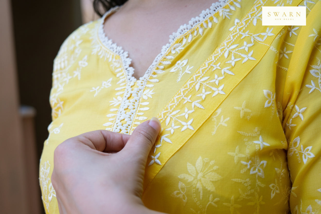 Sun Yellow Pure Cotton Cambric Embroidered Suit Set – 3 piece
