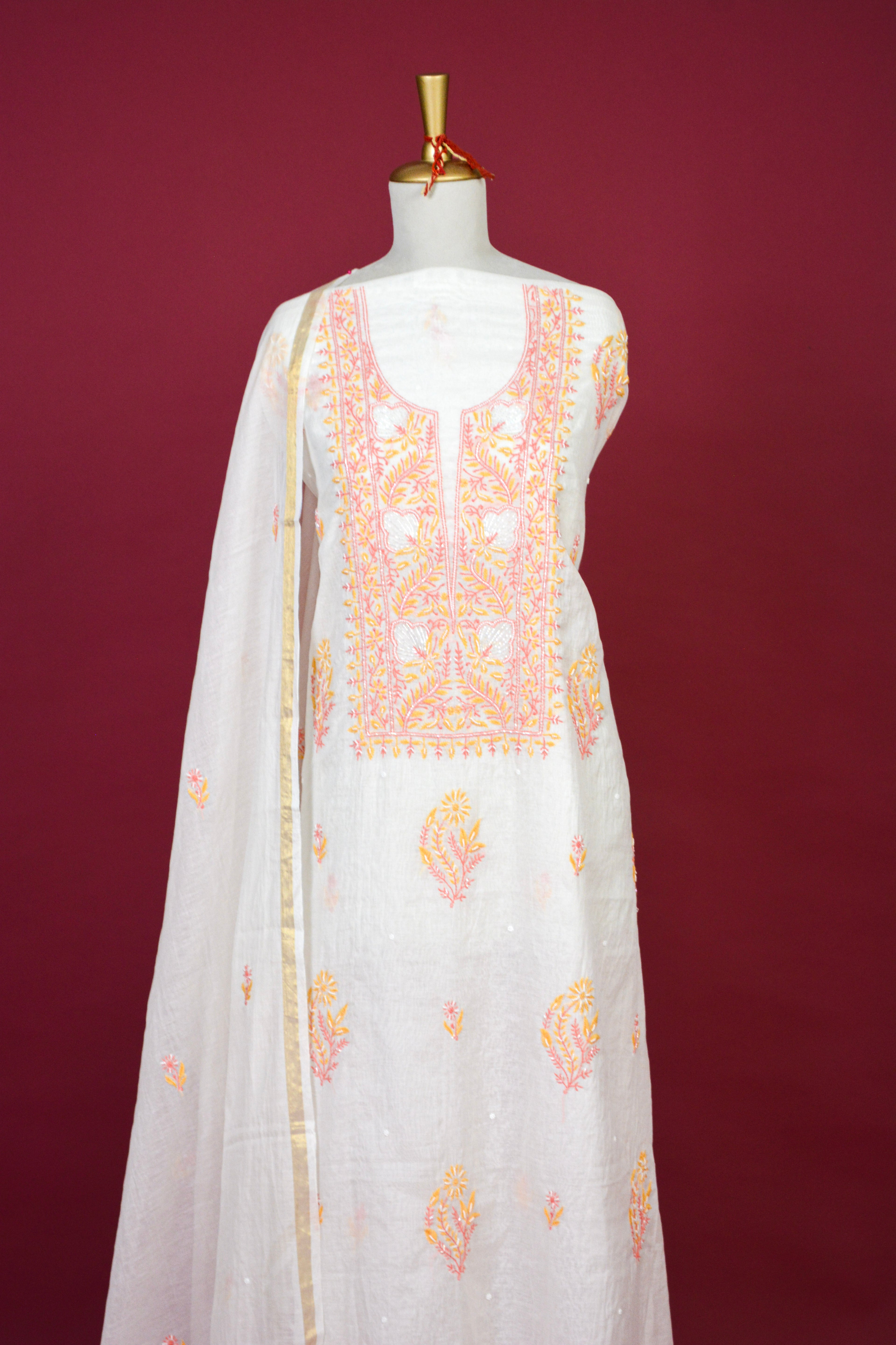 Ivory Chikankari Mul Mul Cotton Kurta Dupatta Set – 2 piece