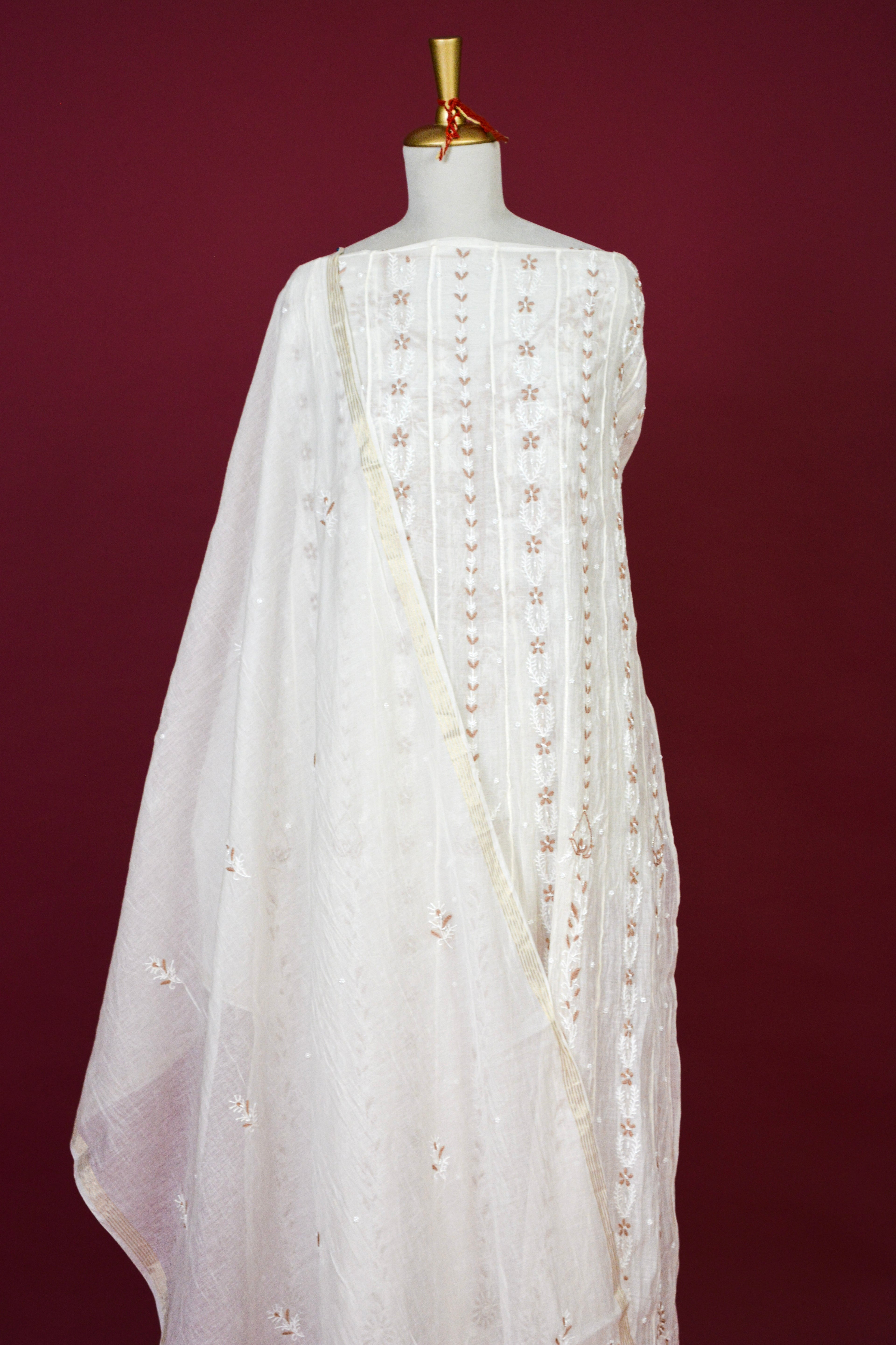 Soft Ivory Chikankari Mul Mul Cotton Kurta Dupatta Set – 2 piece
