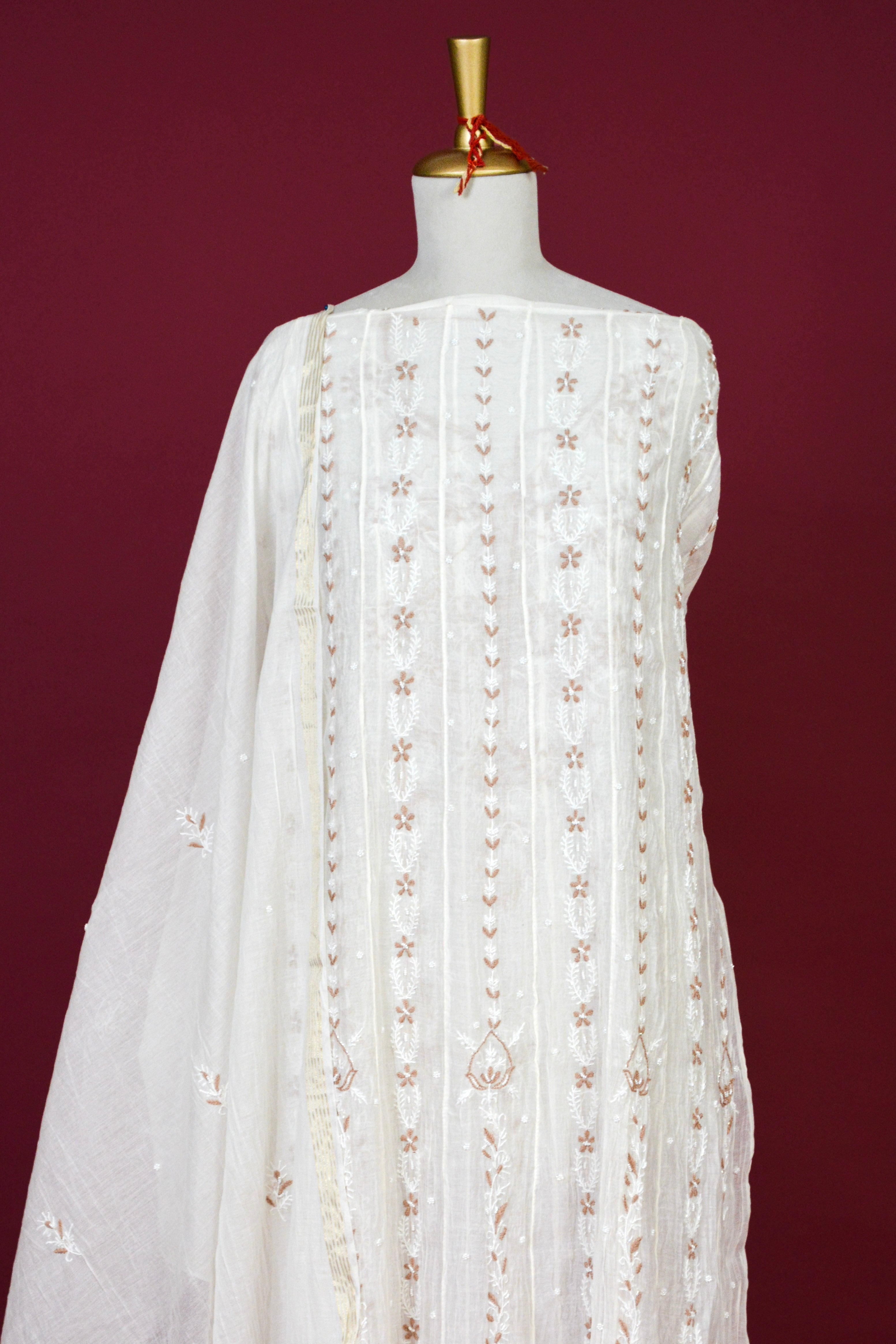 Soft Ivory Chikankari Mul Mul Cotton Kurta Dupatta Set – 2 piece