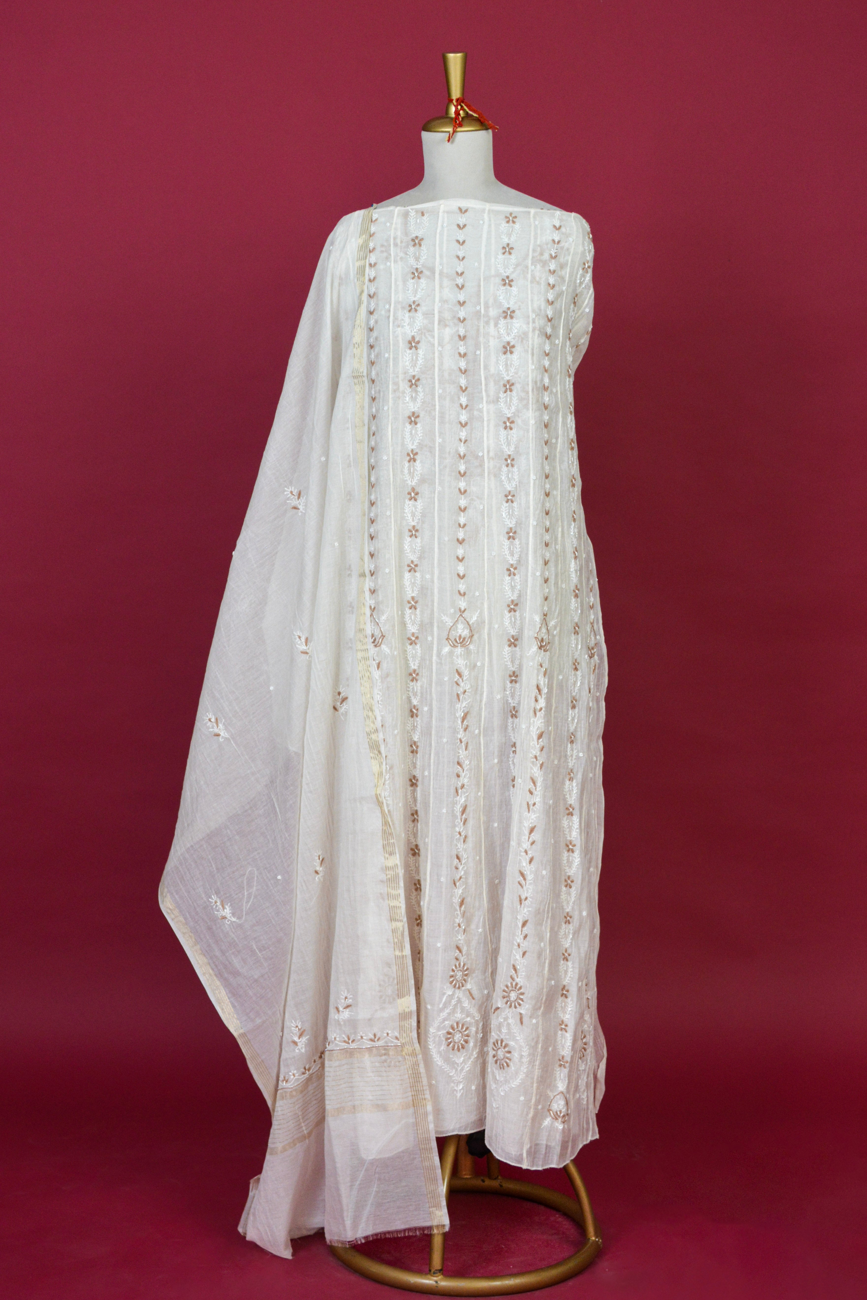 Soft Ivory Chikankari Mul Mul Cotton Kurta Dupatta Set – 2 piece