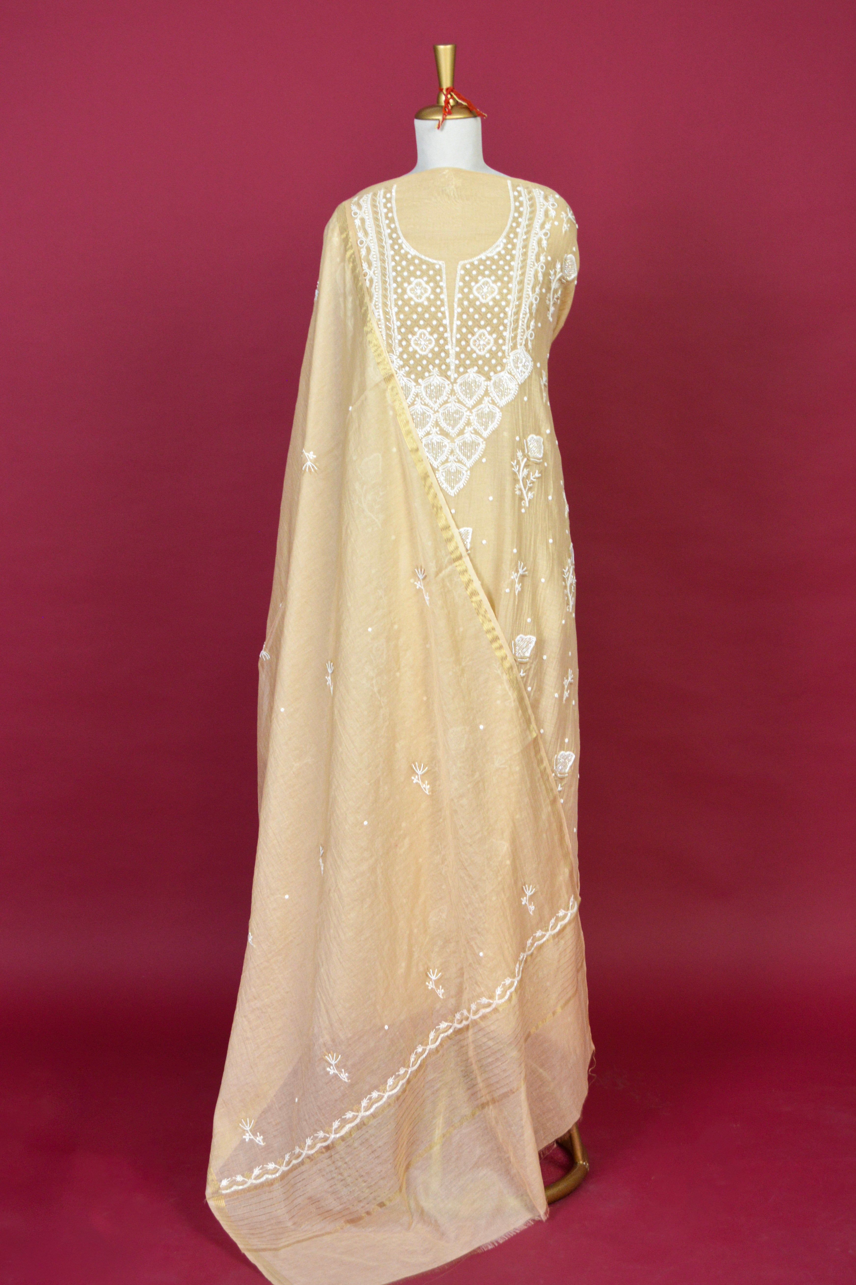 Soft Beige Chikankari Mul Mul Cotton Kurta Dupatta Set – 2 piece