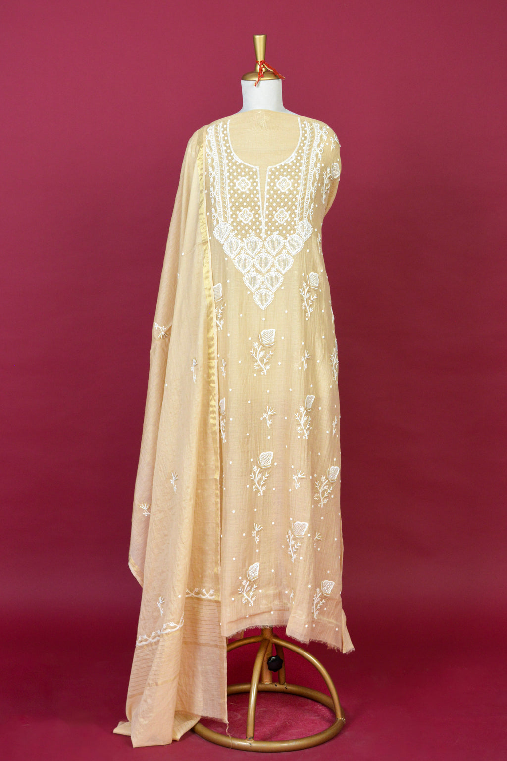 Soft Beige Chikankari Mul Mul Cotton Kurta Dupatta Set – 2 piece