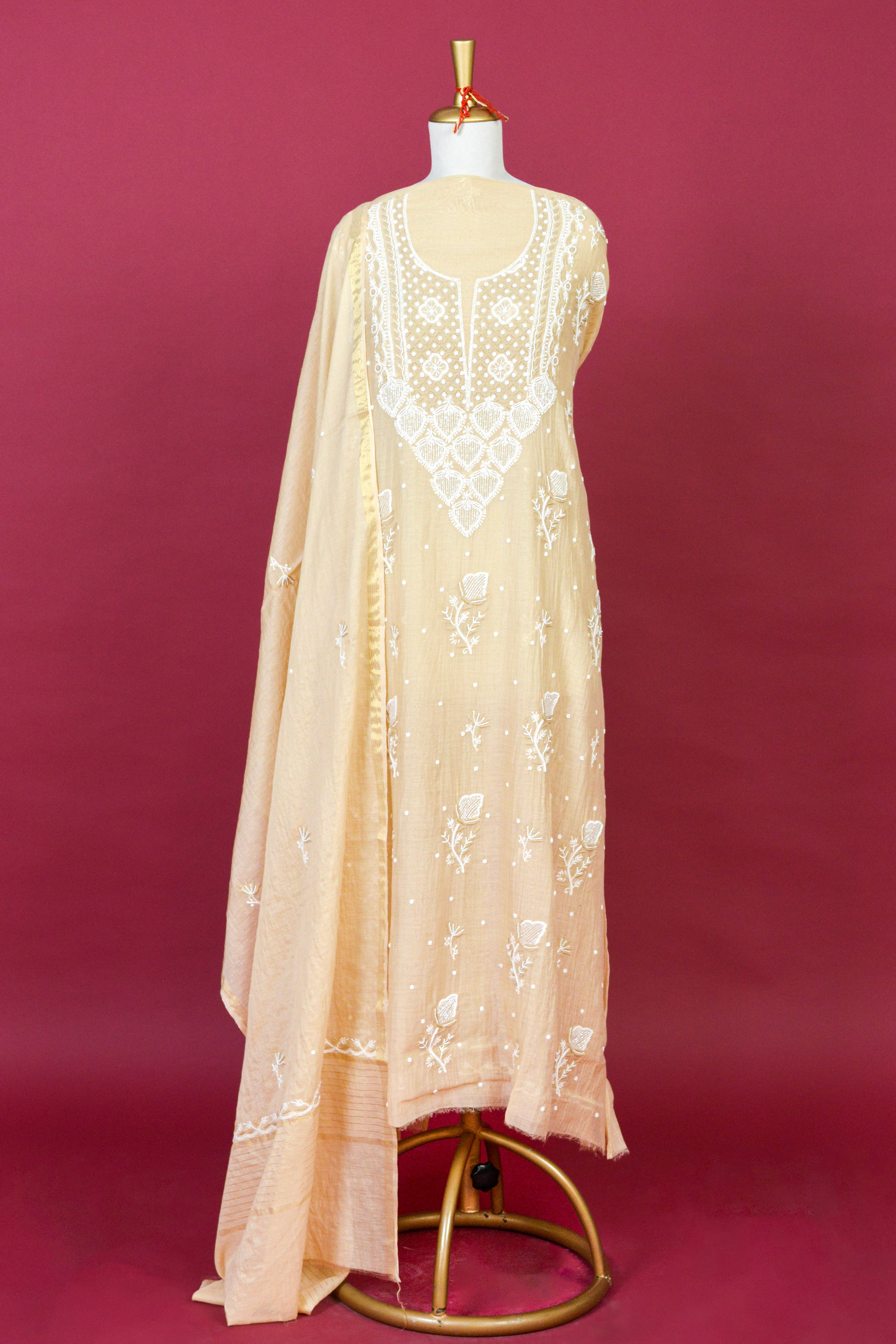 Soft Beige Chikankari Mul Mul Cotton Kurta Dupatta Set – 2 piece
