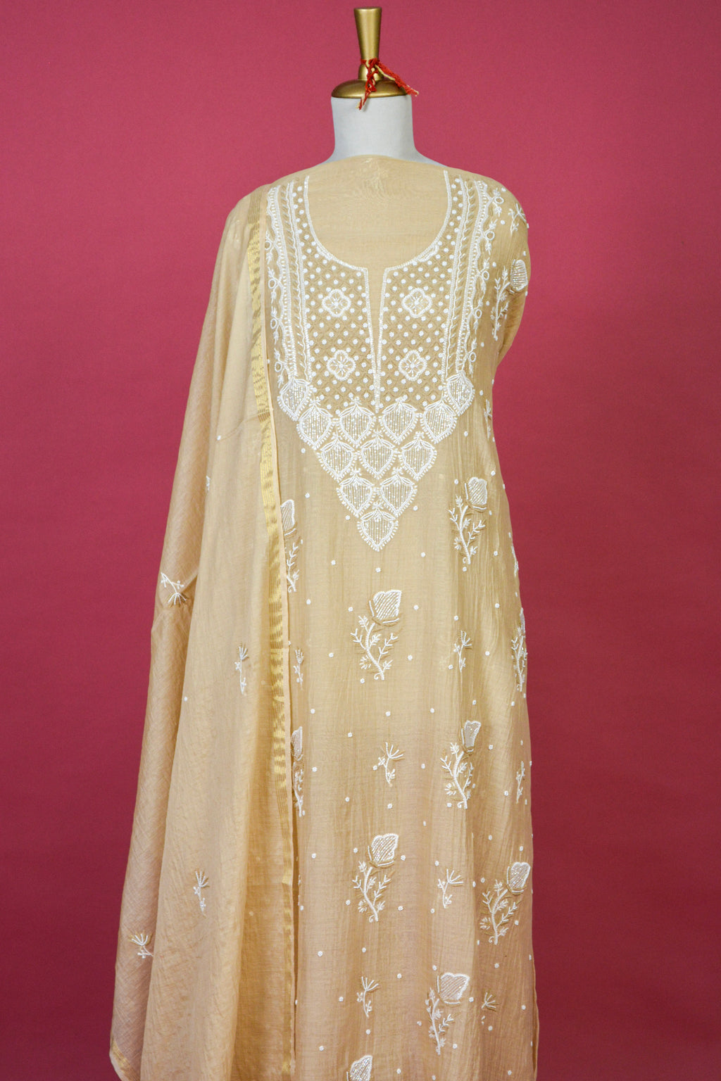 Soft Beige Chikankari Mul Mul Cotton Kurta Dupatta Set – 2 piece