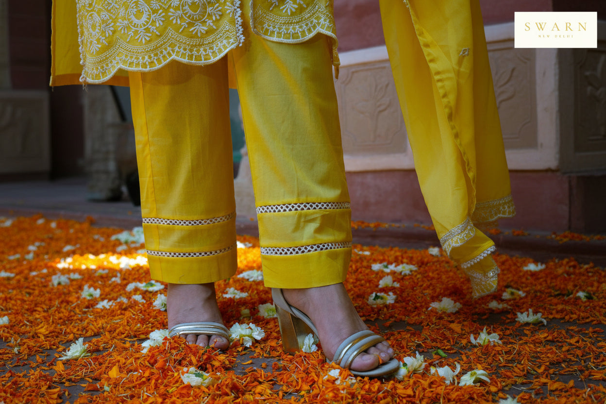 Sun Yellow Pure Cotton Cambric Embroidered Suit Set – 3 piece