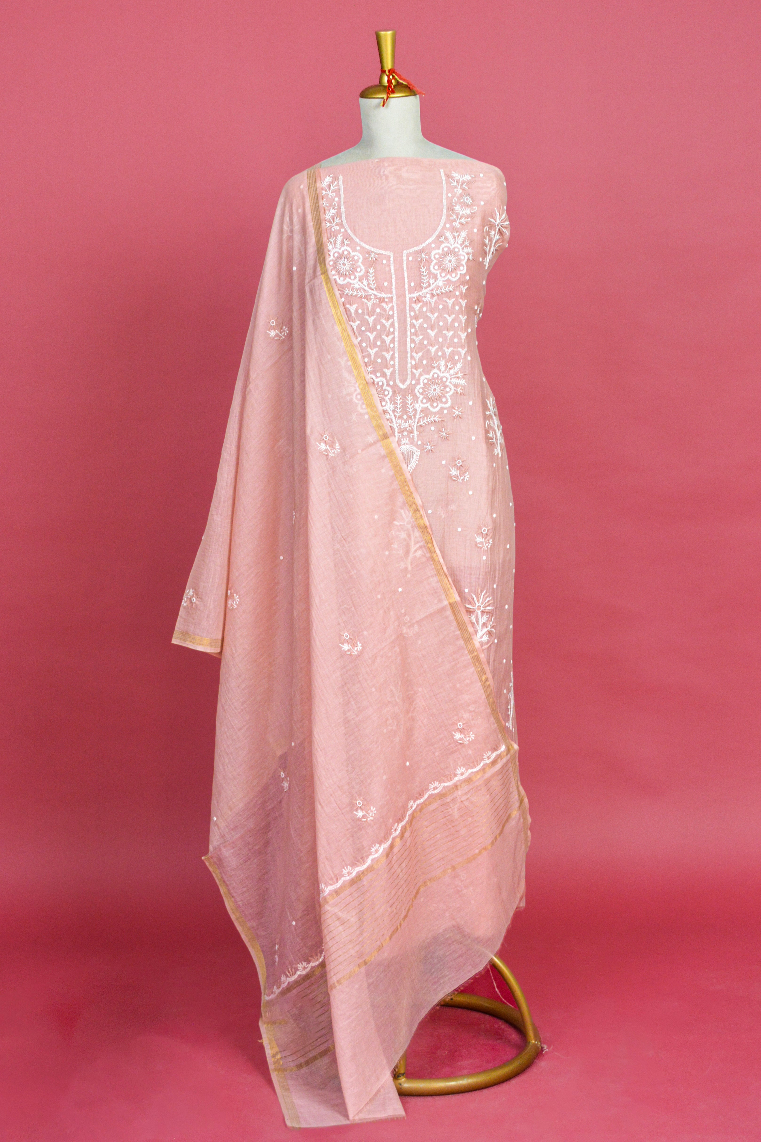 Soft Blush Pink Chikankari Mul Mul Cotton Kurta Dupatta Set – 2 piece