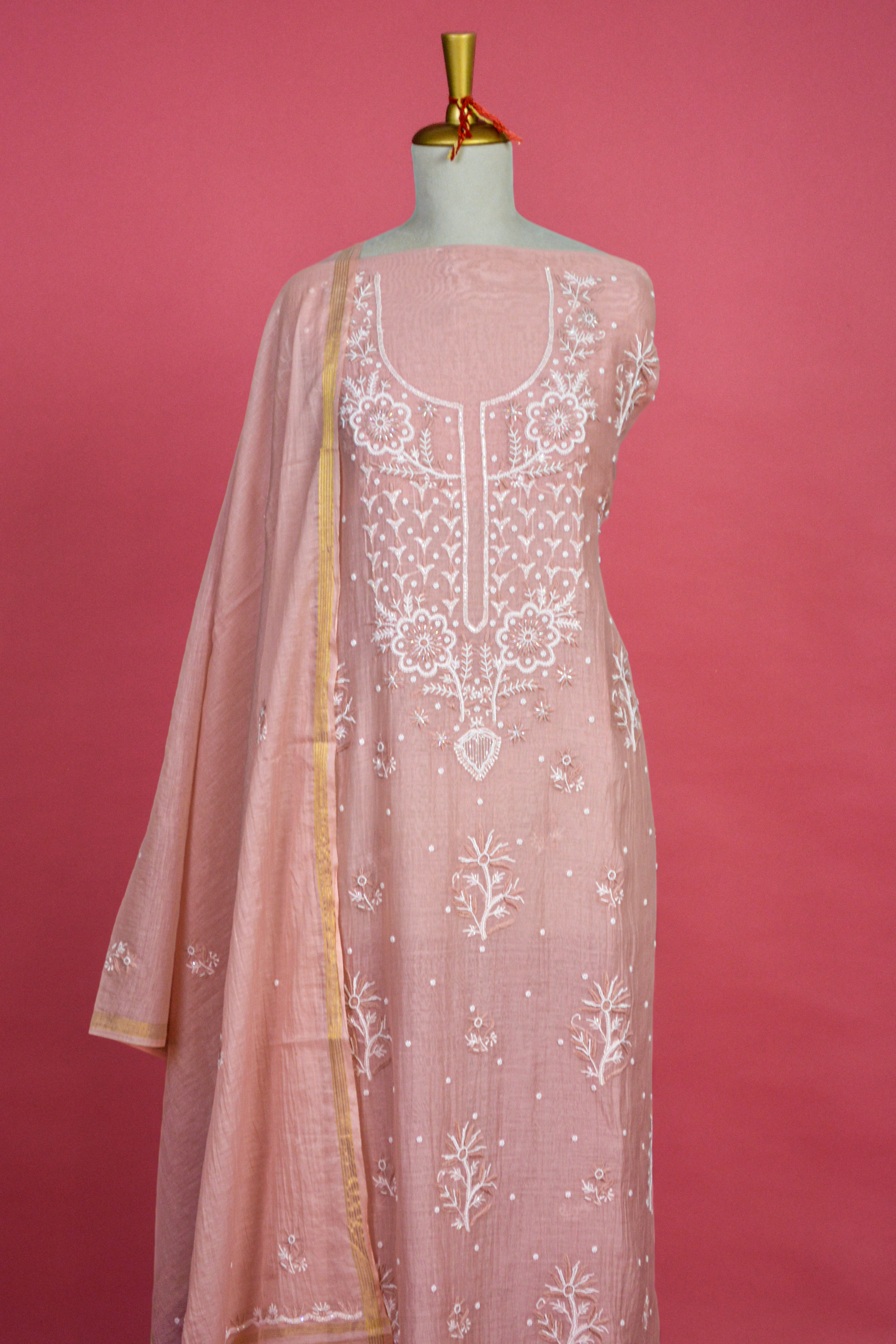 Soft Blush Pink Chikankari Mul Mul Cotton Kurta Dupatta Set – 2 piece
