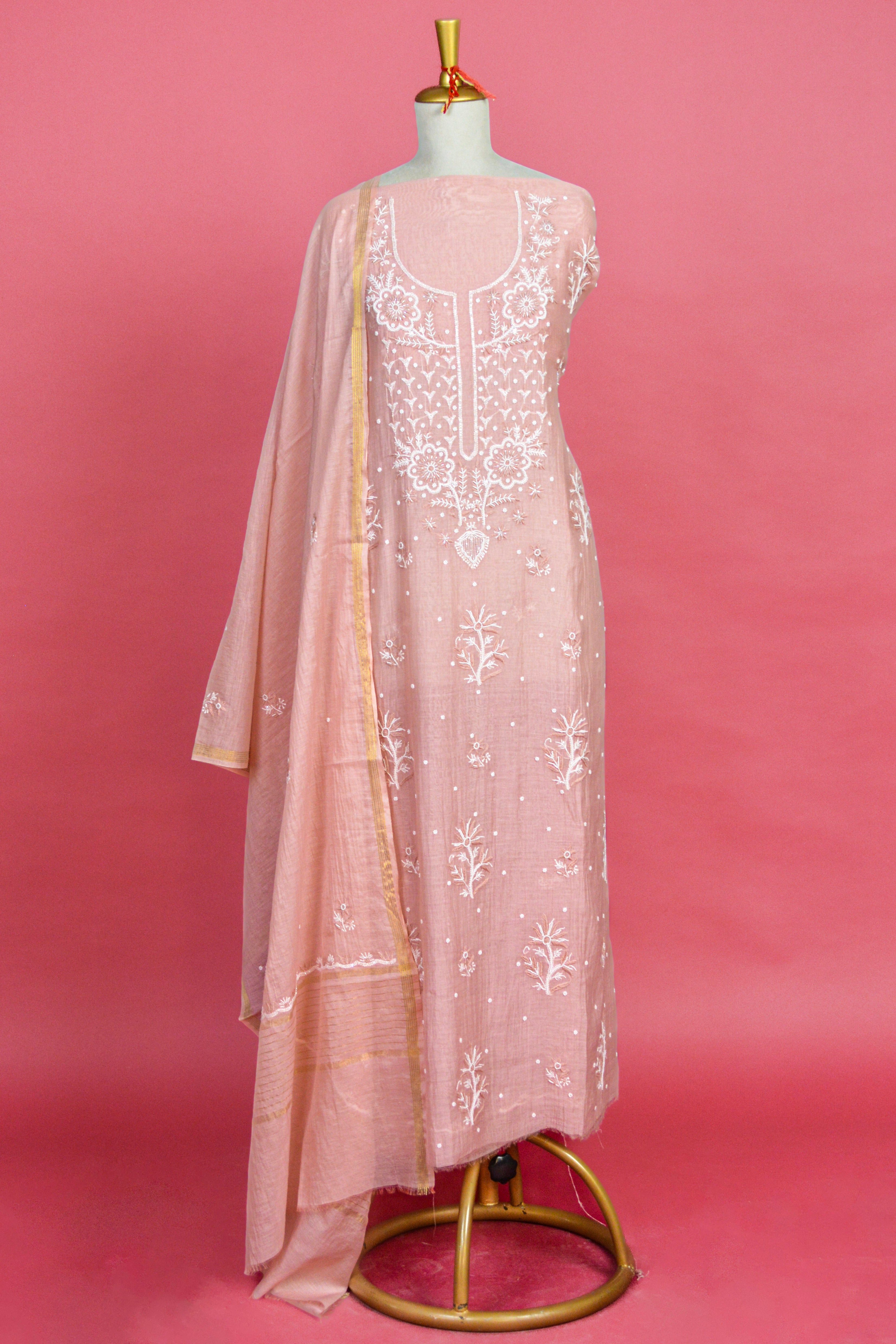 Soft Blush Pink Chikankari Mul Mul Cotton Kurta Dupatta Set – 2 piece