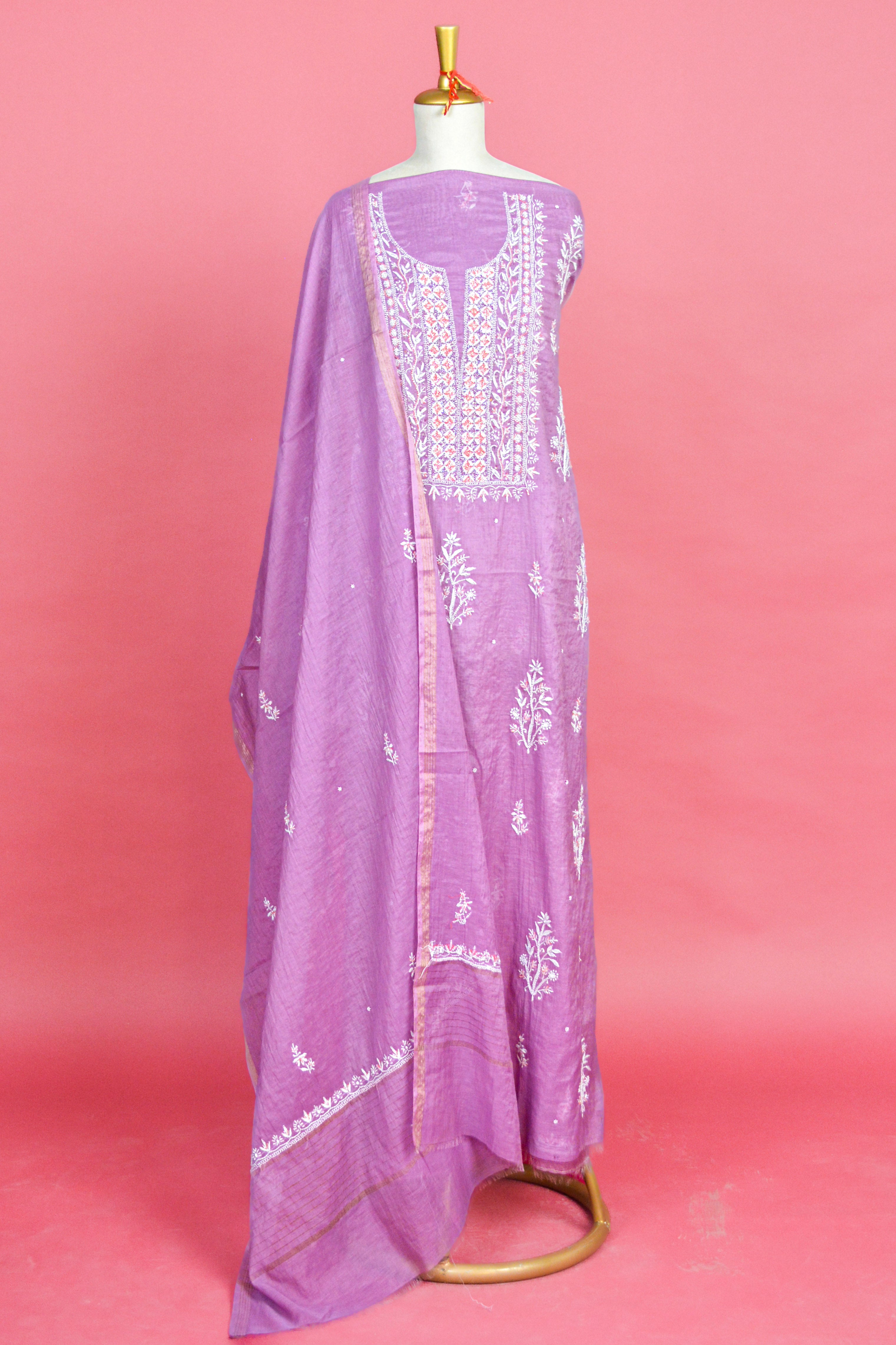 Icy Mauve Chikankari Mul Mul Cotton Kurta Dupatta Set - 2 piece
