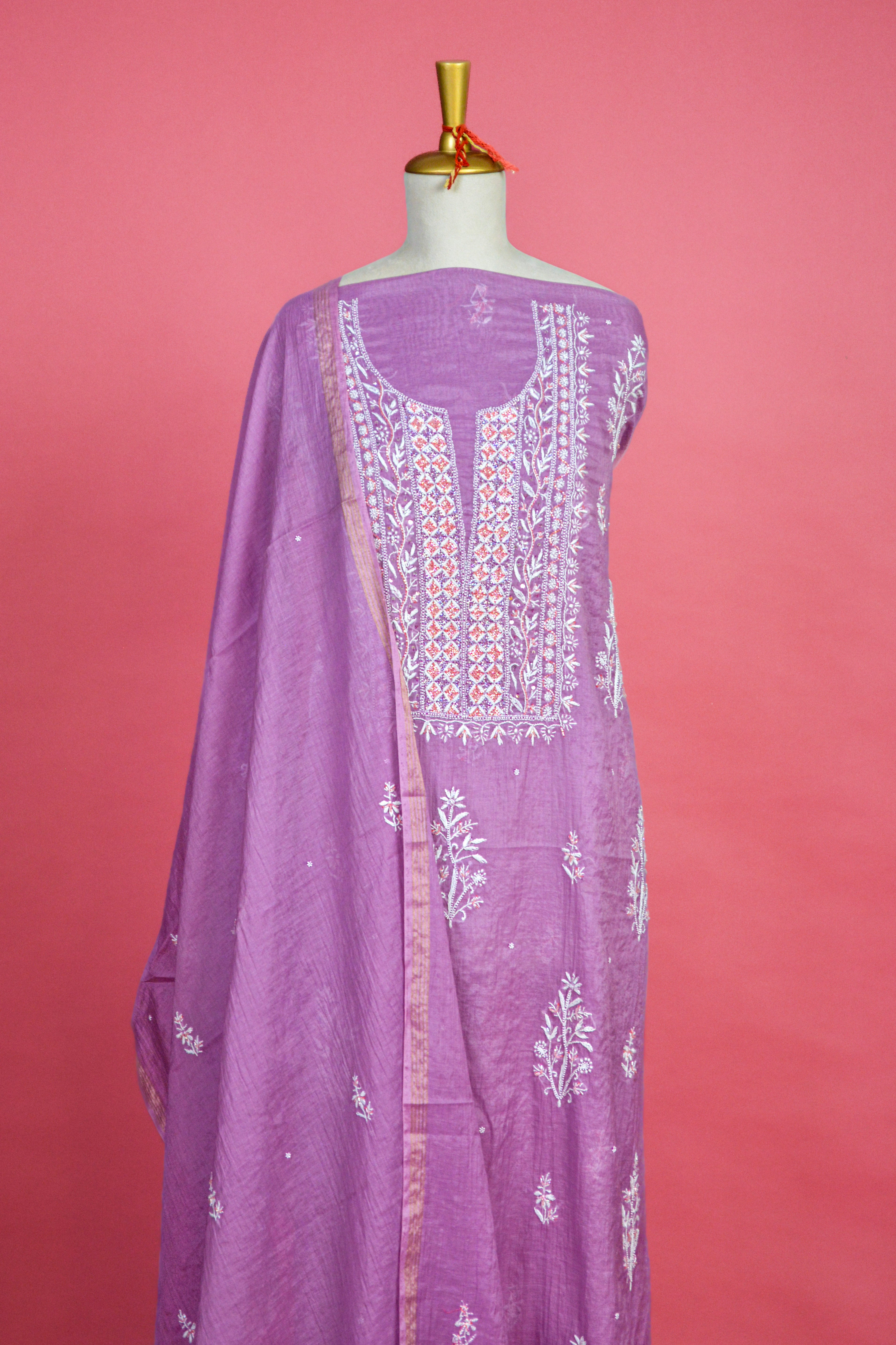 Icy Mauve Chikankari Mul Mul Cotton Kurta Dupatta Set - 2 piece