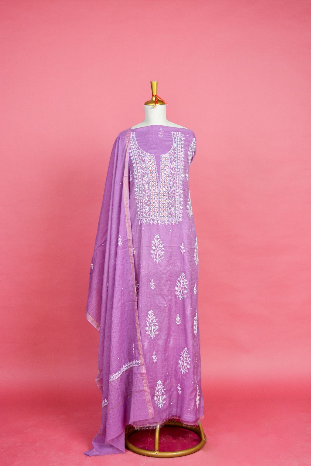 Icy Mauve Chikankari Mul Mul Cotton Kurta Dupatta Set - 2 piece