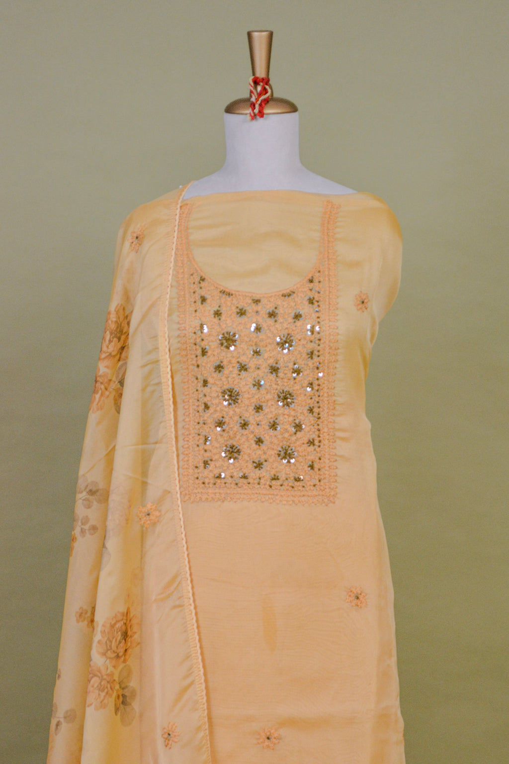 Butter Yellow Organza Jamdani Suit Set with Hand Embroidery & Printed Dupatta – Unstitched 3-Piece
