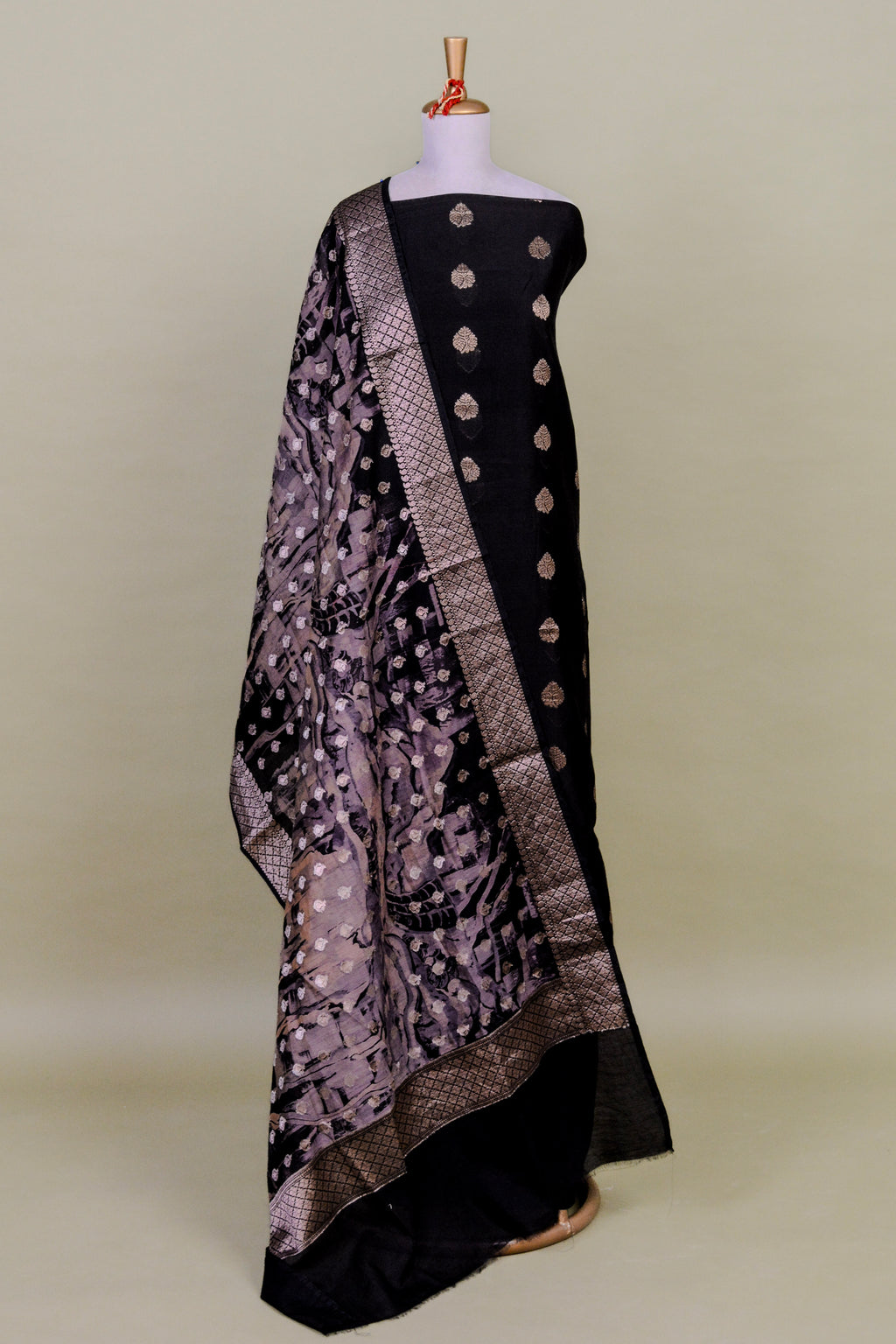 Black Banarasi Silk Weaving Suit Set with Handloom Dupatta – Unstitched 3-Piece