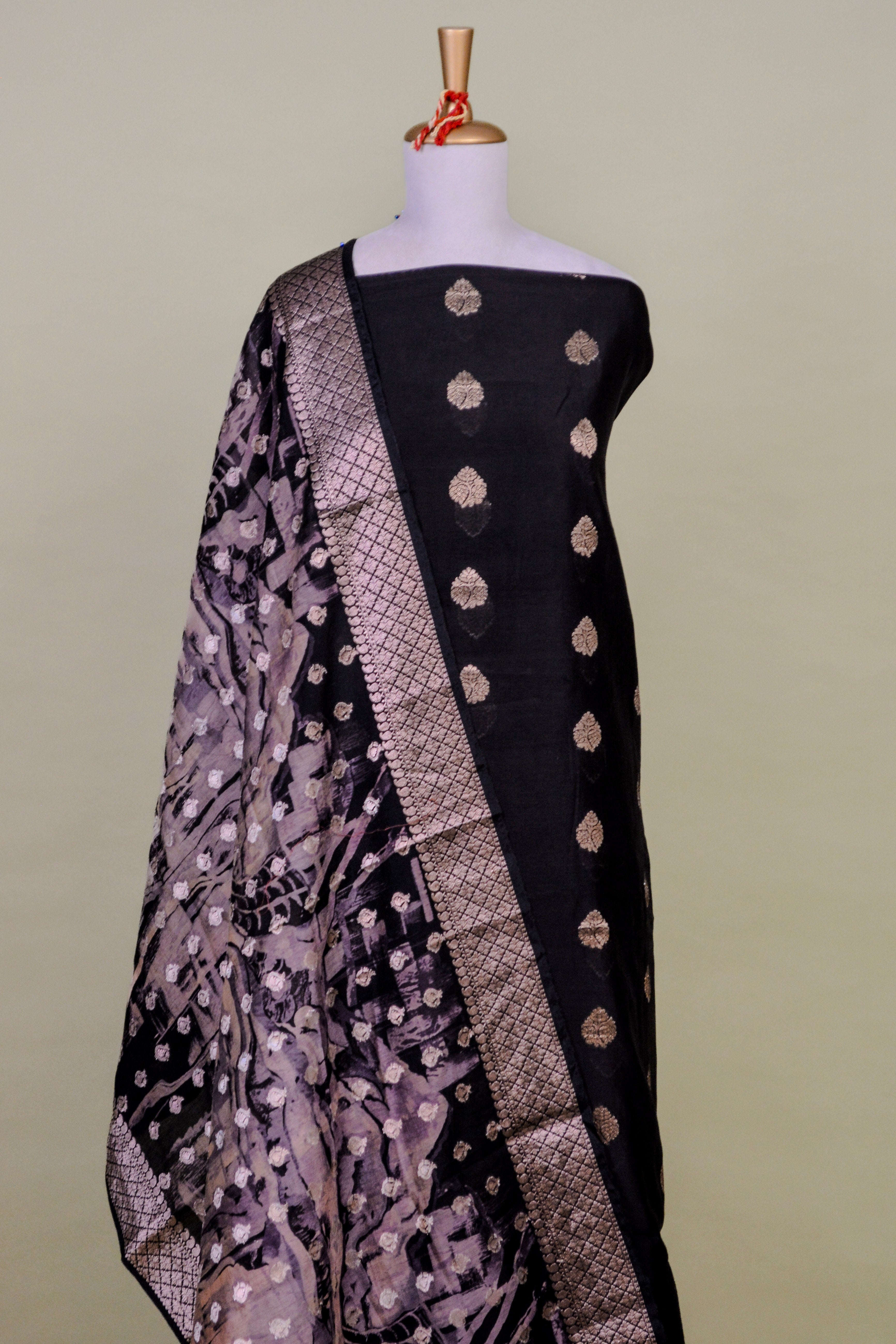 Black Banarasi Silk Weaving Suit Set with Handloom Dupatta – Unstitched 3-Piece