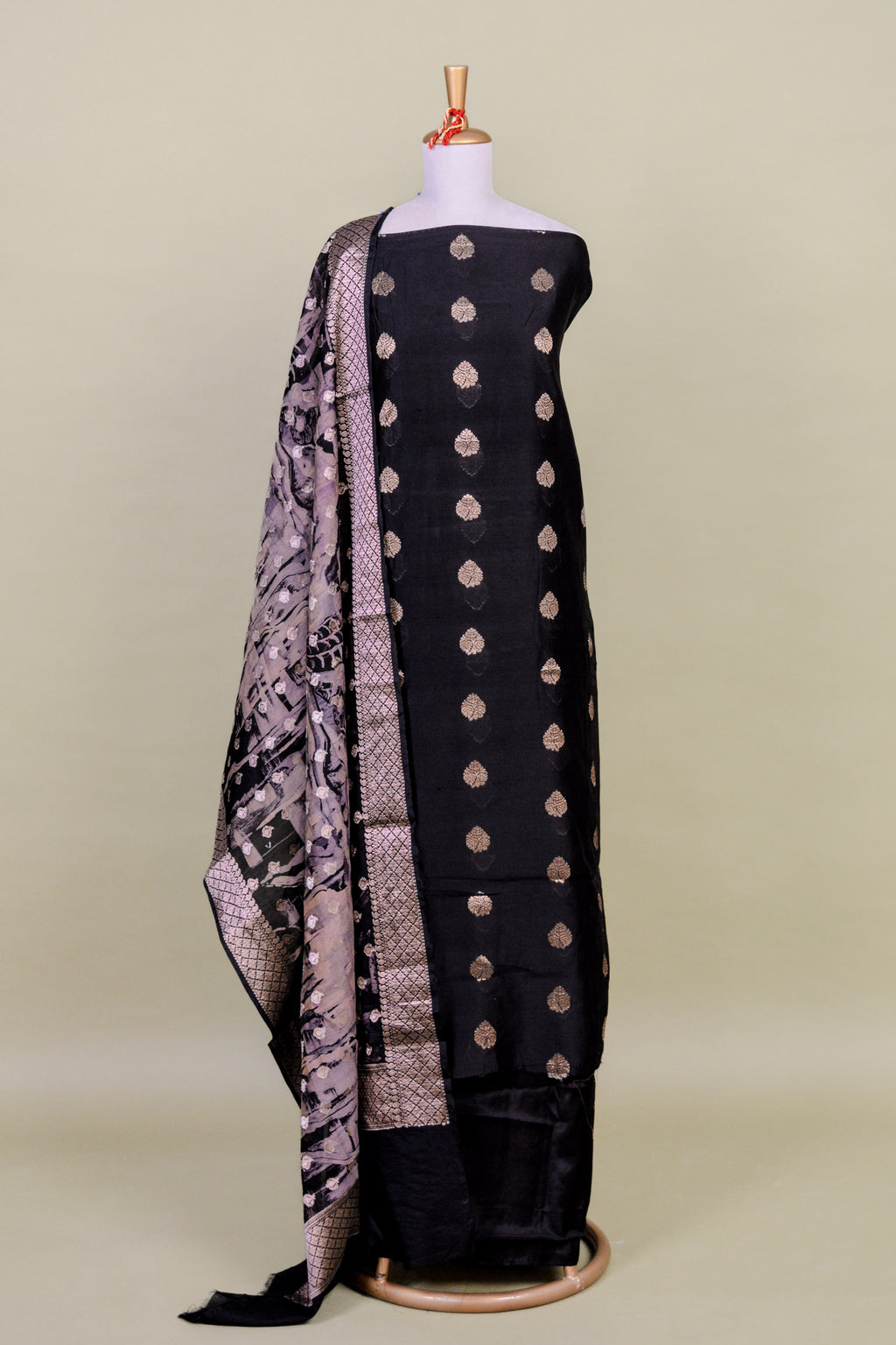 Black Banarasi Silk Weaving Suit Set with Handloom Dupatta – Unstitched 3-Piece