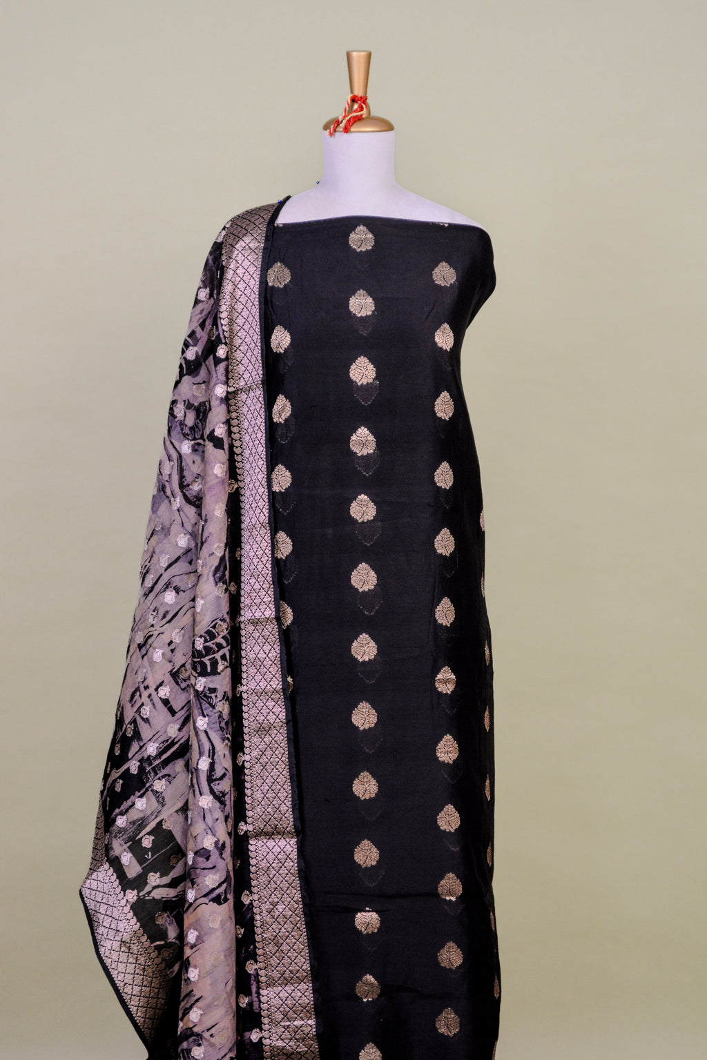 Black Banarasi Silk Weaving Suit Set with Handloom Dupatta – Unstitched 3-Piece
