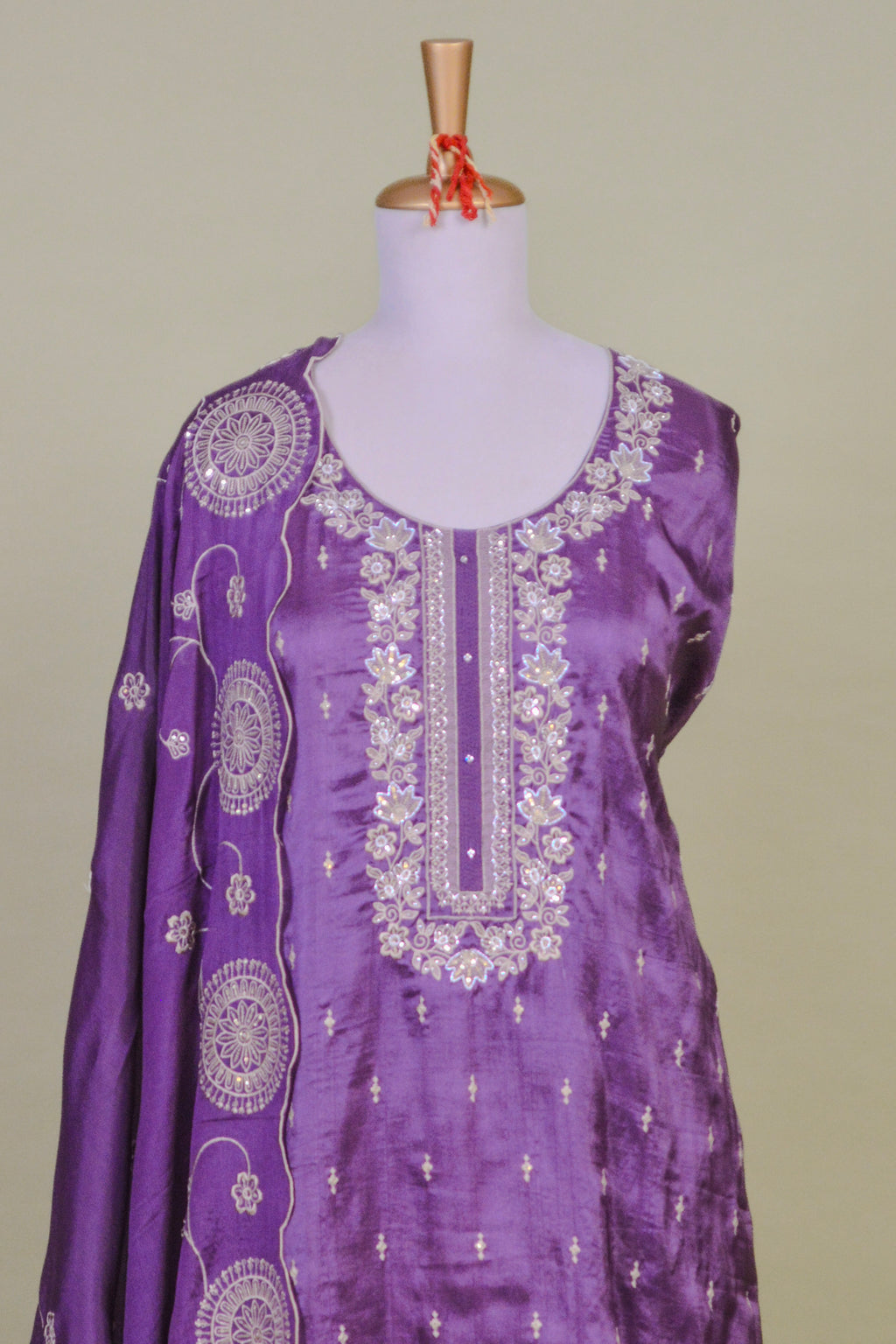 Lavender Upada Silk Suit Set with Zari Embroidery & Scalloped Dupatta – Unstitched 3-Piece