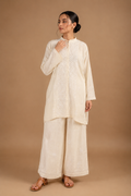 Golden Chikankari Semi-Stitched Coord Set in Tissue Mul Chanderi