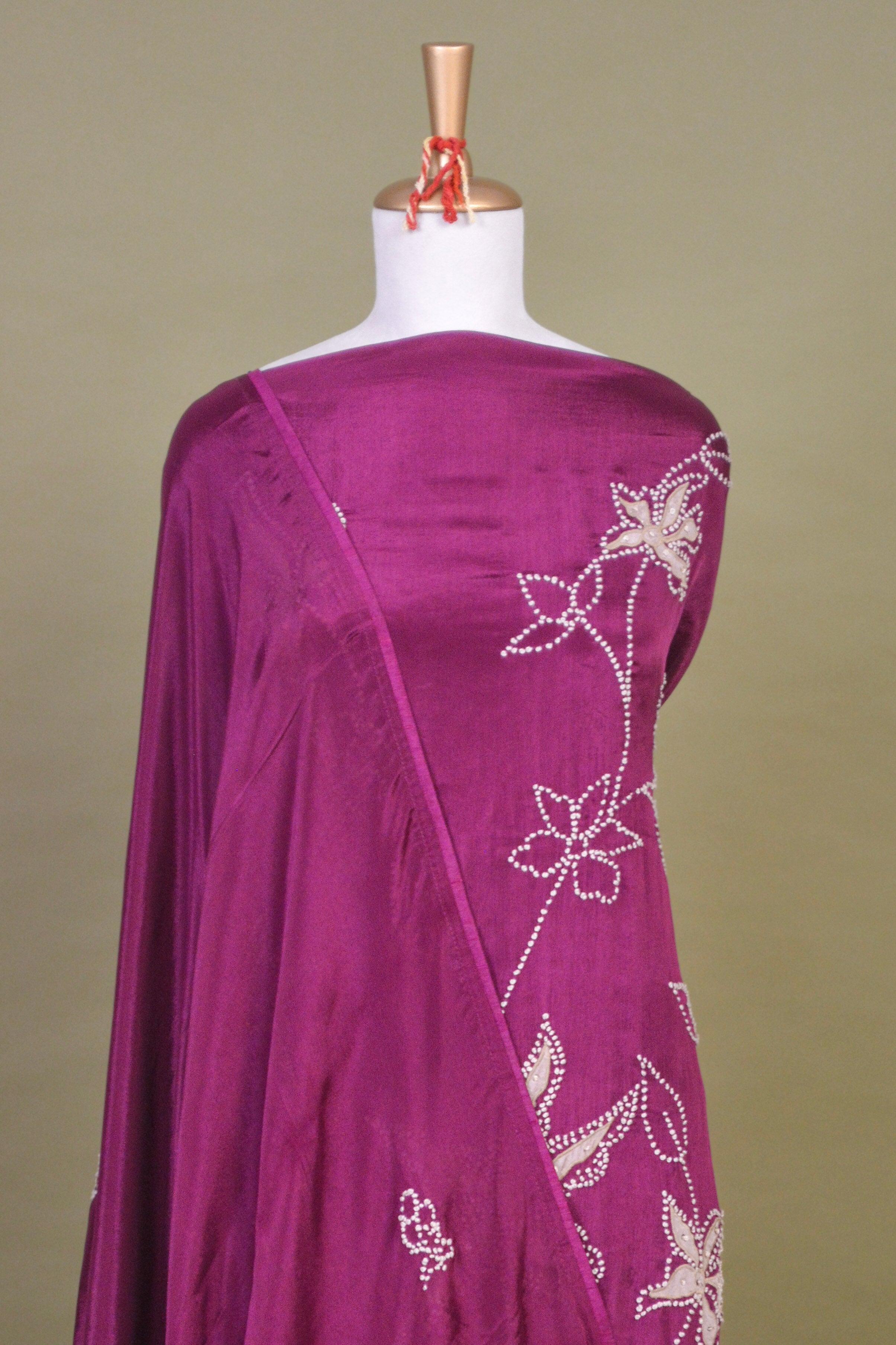 Plum Purple Crepe Suit Set with French Knot Embroidery – Unstitched 3-Piece