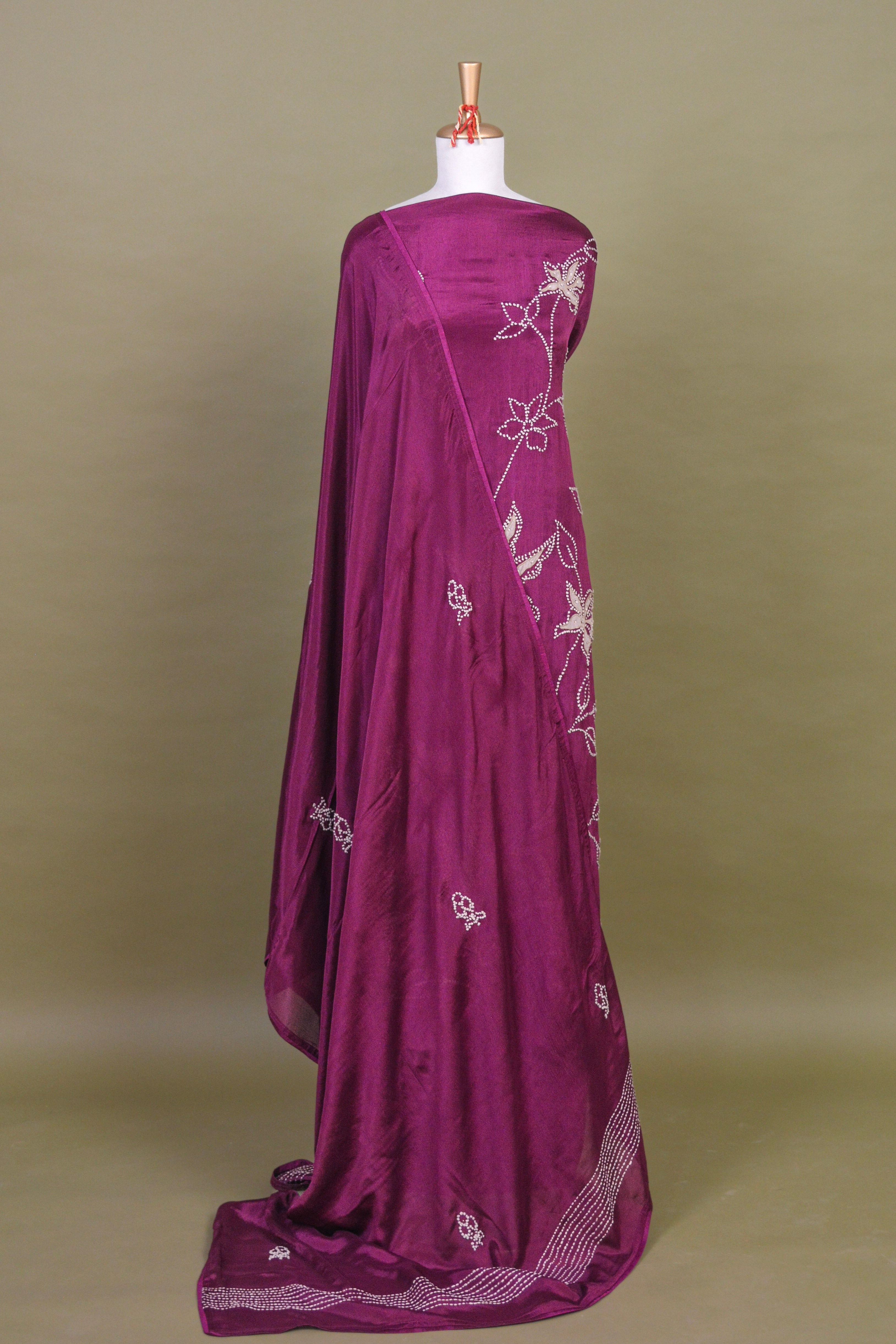 Plum Purple Crepe Suit Set with French Knot Embroidery – Unstitched 3-Piece