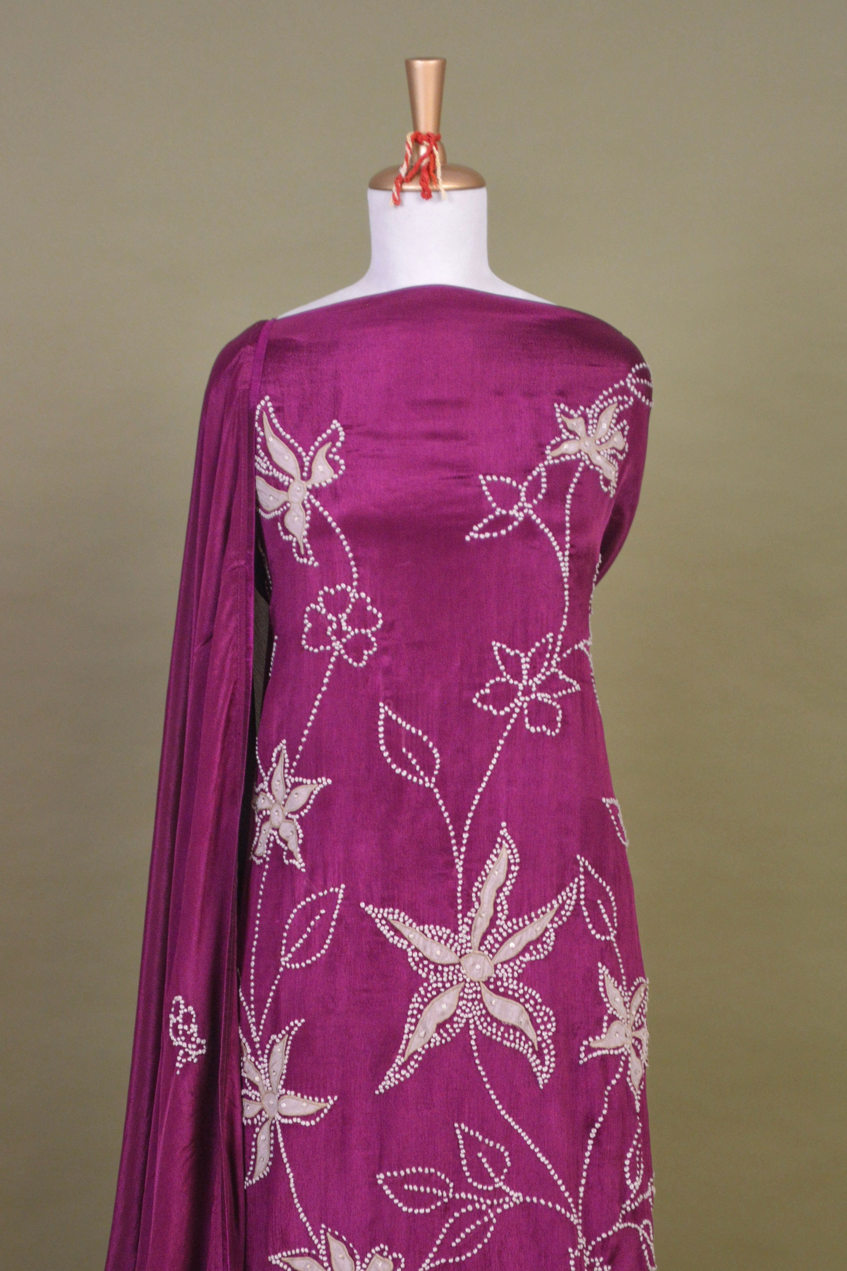 Plum Purple Crepe Suit Set with French Knot Embroidery – Unstitched 3-Piece