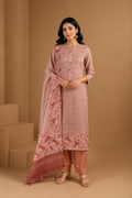 Beige Copper Digital Printed Unstitched Suit Set in Tissue Kota