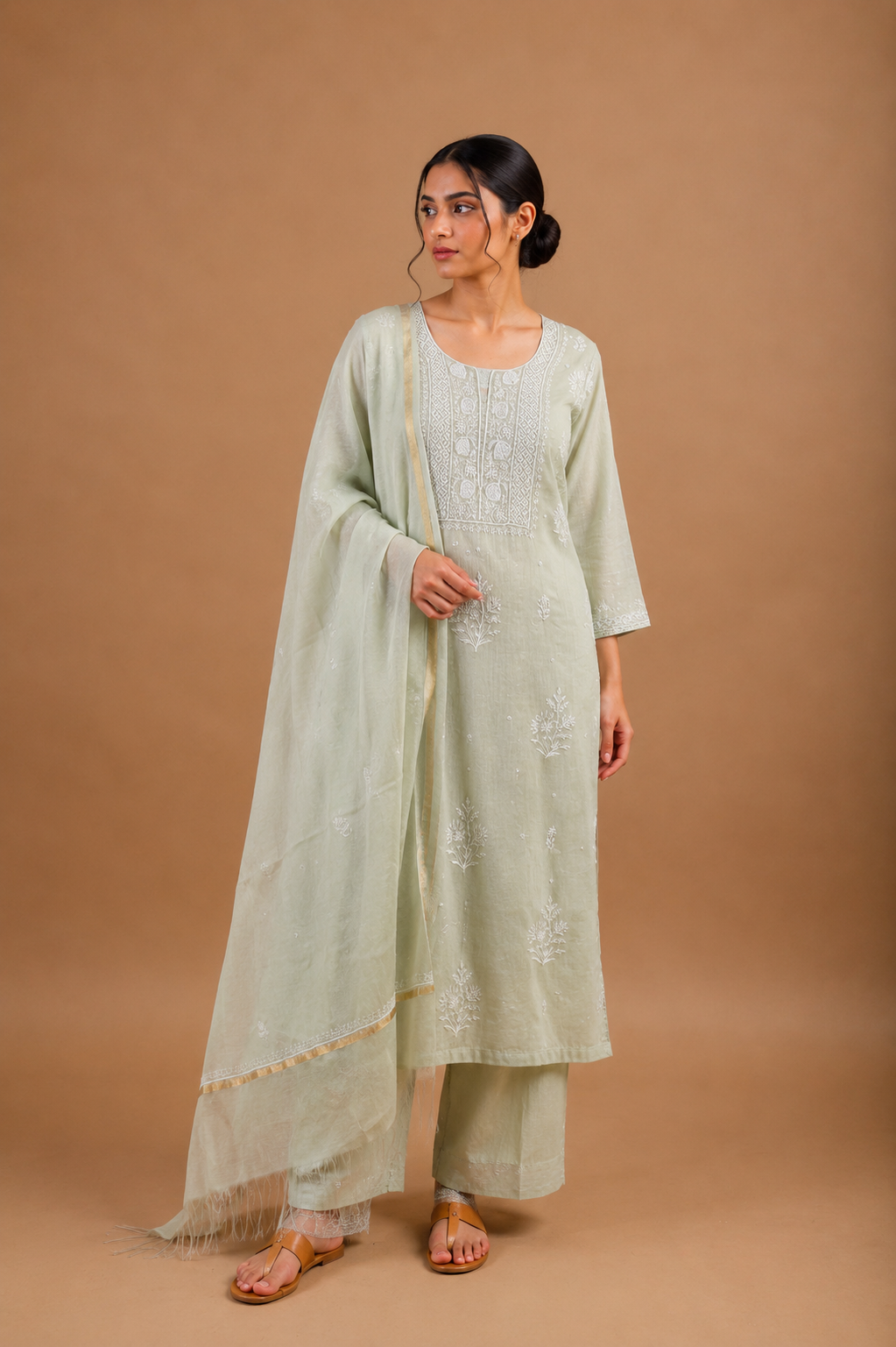 Pista Green Chikankari Unstitched 2-Piece Suit Set