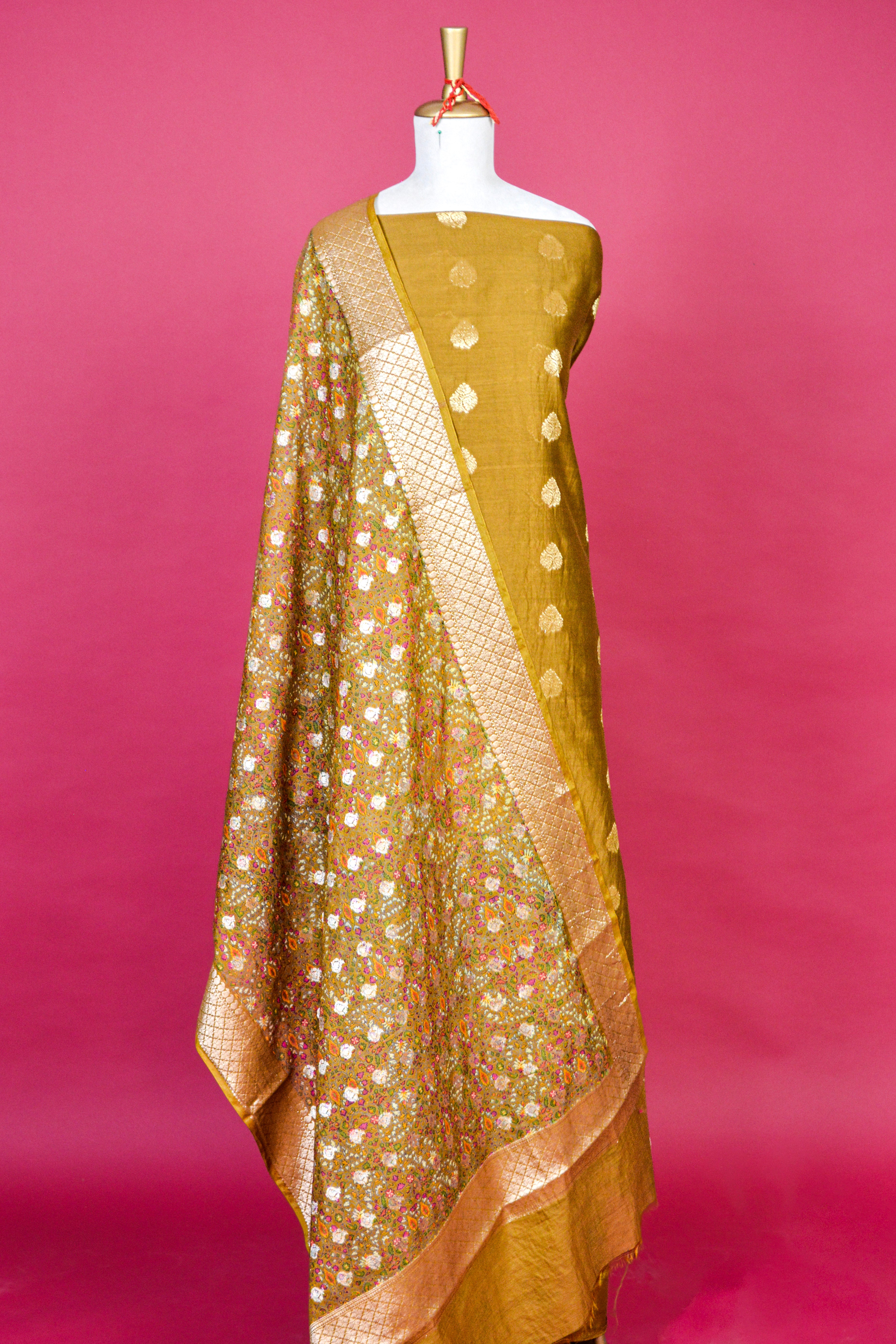 Mustard Yellow Banarasi Silk Zari Weave Kurta Dupatta Set – 3 Piece