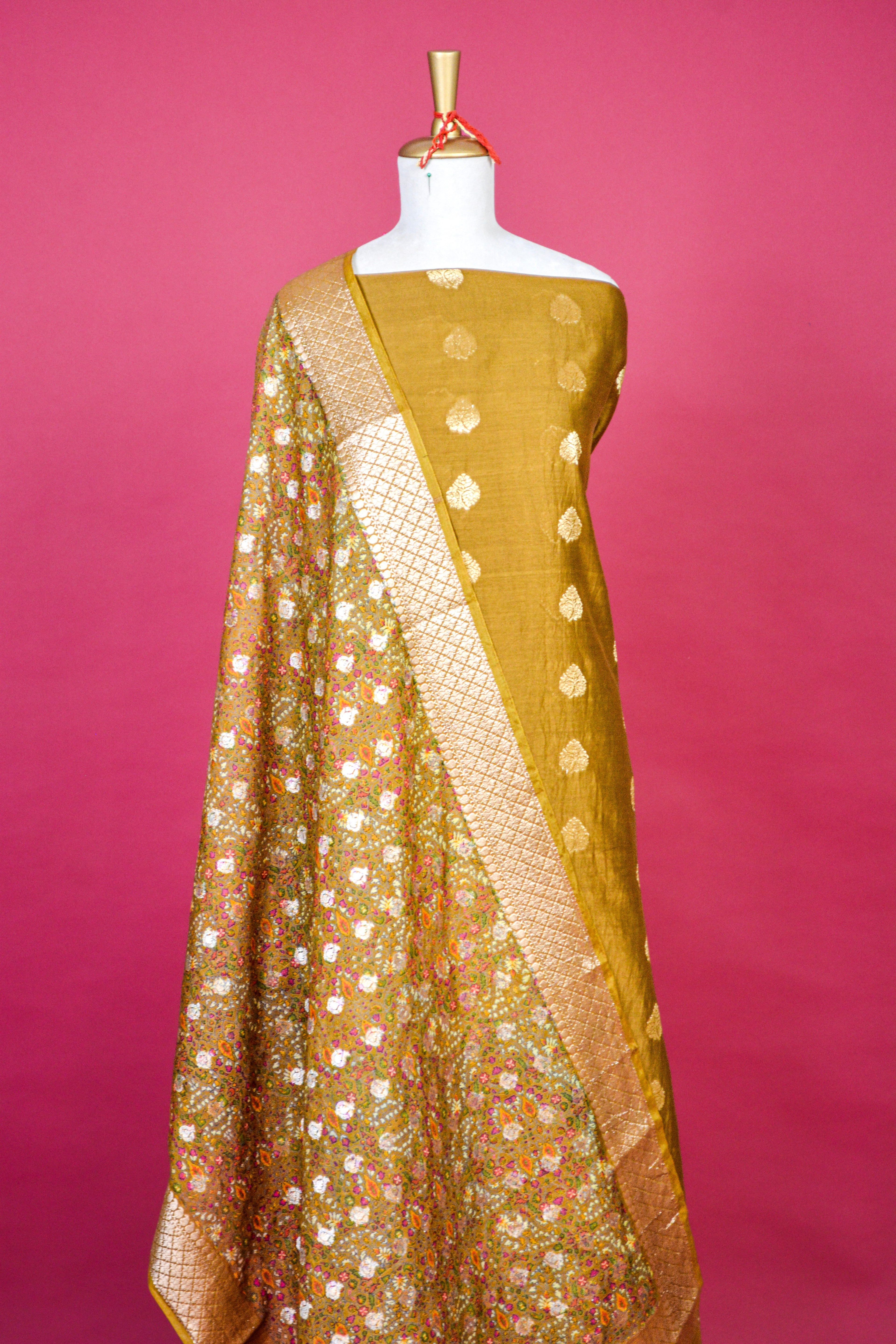 Mustard Yellow Banarasi Silk Zari Weave Kurta Dupatta Set – 3 Piece