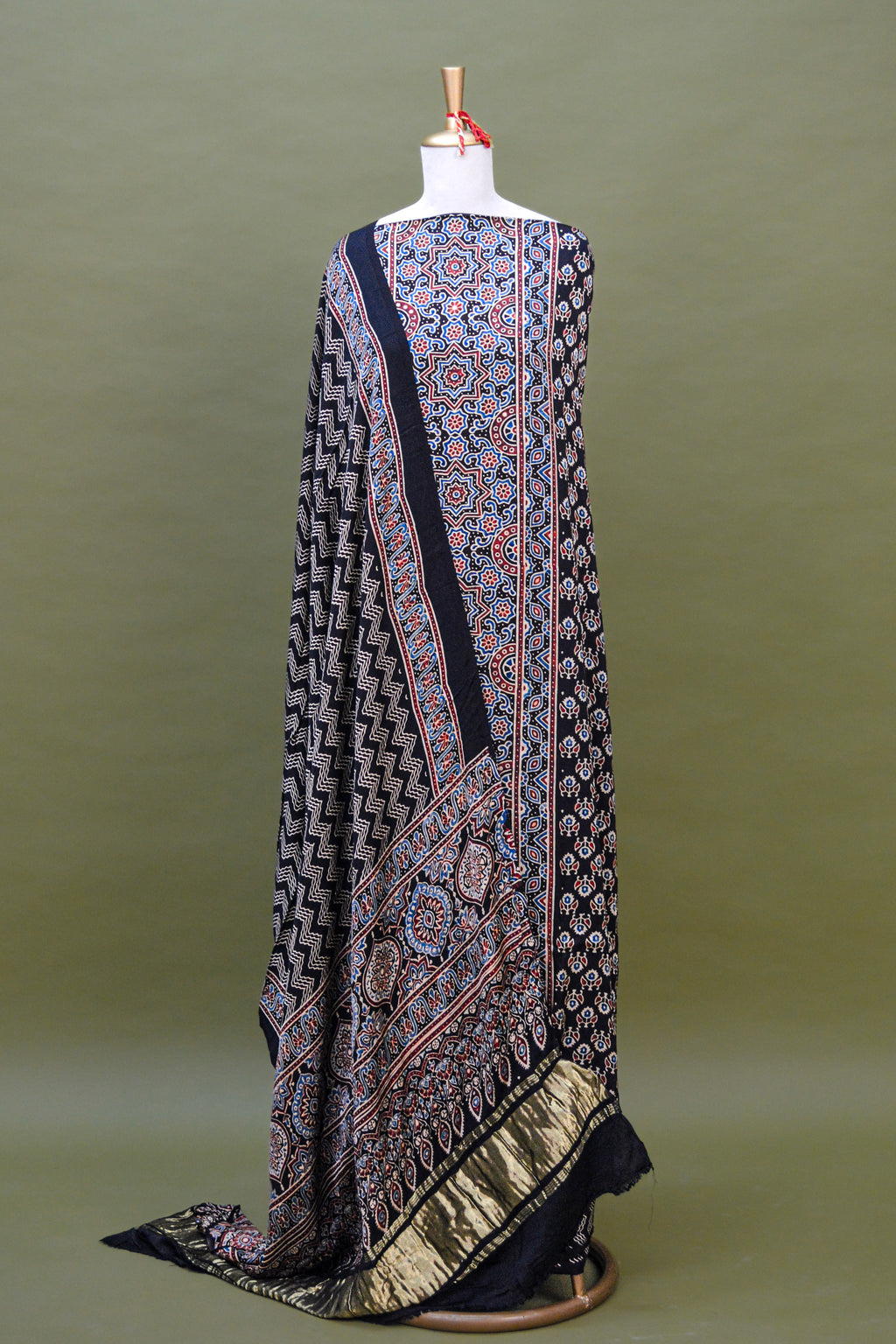 Midnight Black Ajrakh Hand Block Printed Modal Silk Suit Set – Unstitched 3-Piece