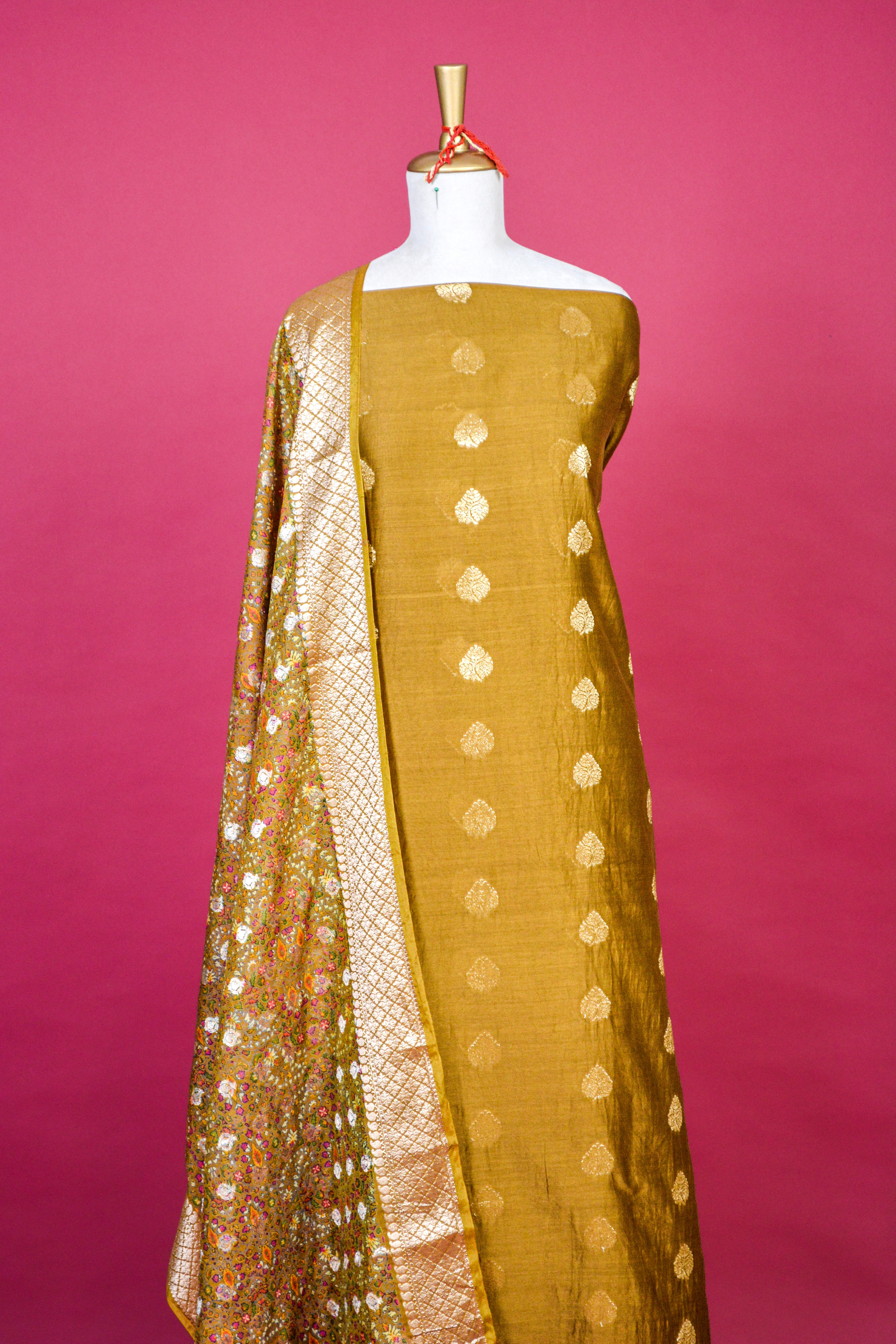 Mustard Yellow Banarasi Silk Zari Weave Kurta Dupatta Set – 3 Piece