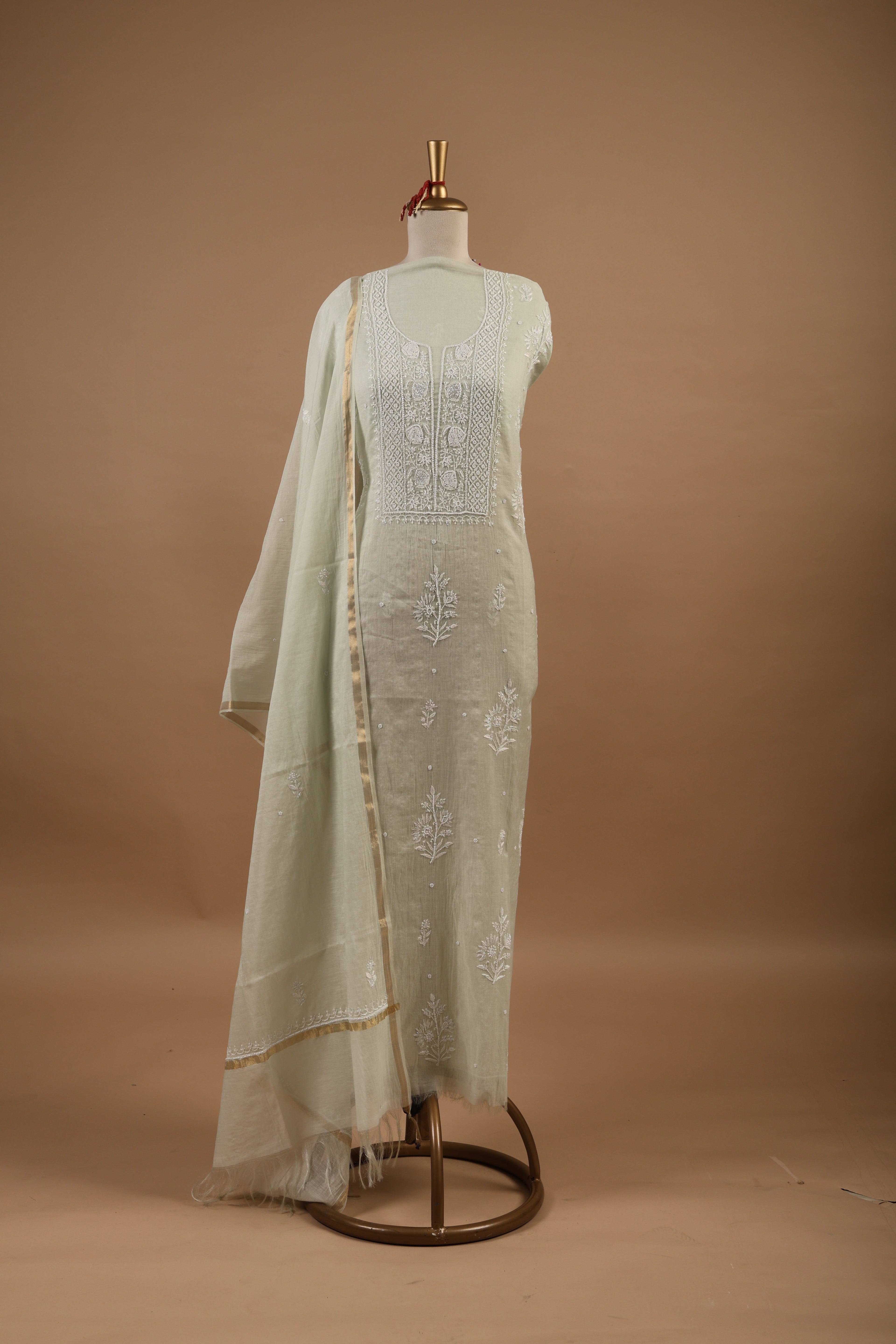 Pista Green Chikankari Unstitched 2-Piece Suit Set
