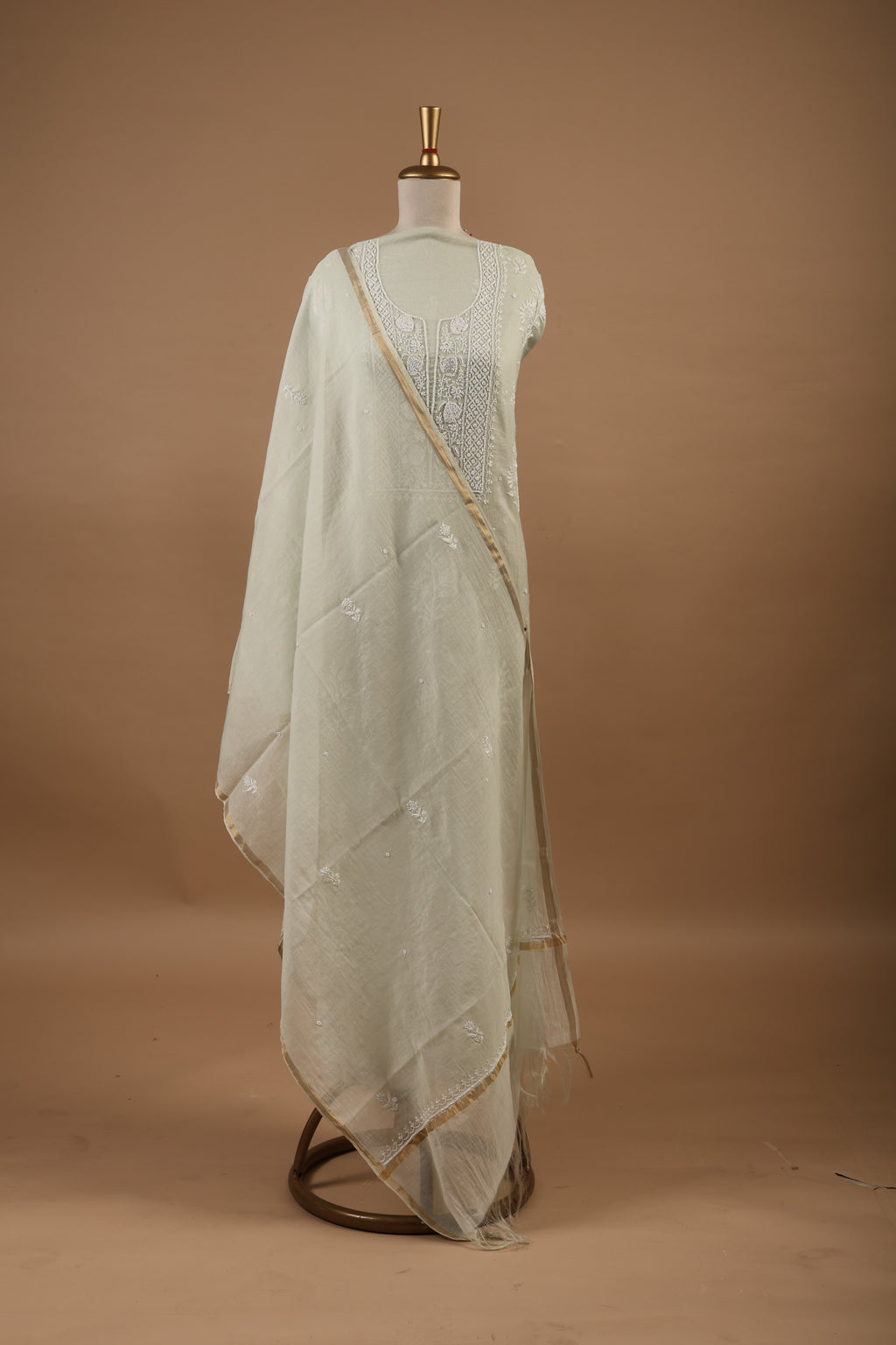 Pista Green Chikankari Unstitched 2-Piece Suit Set