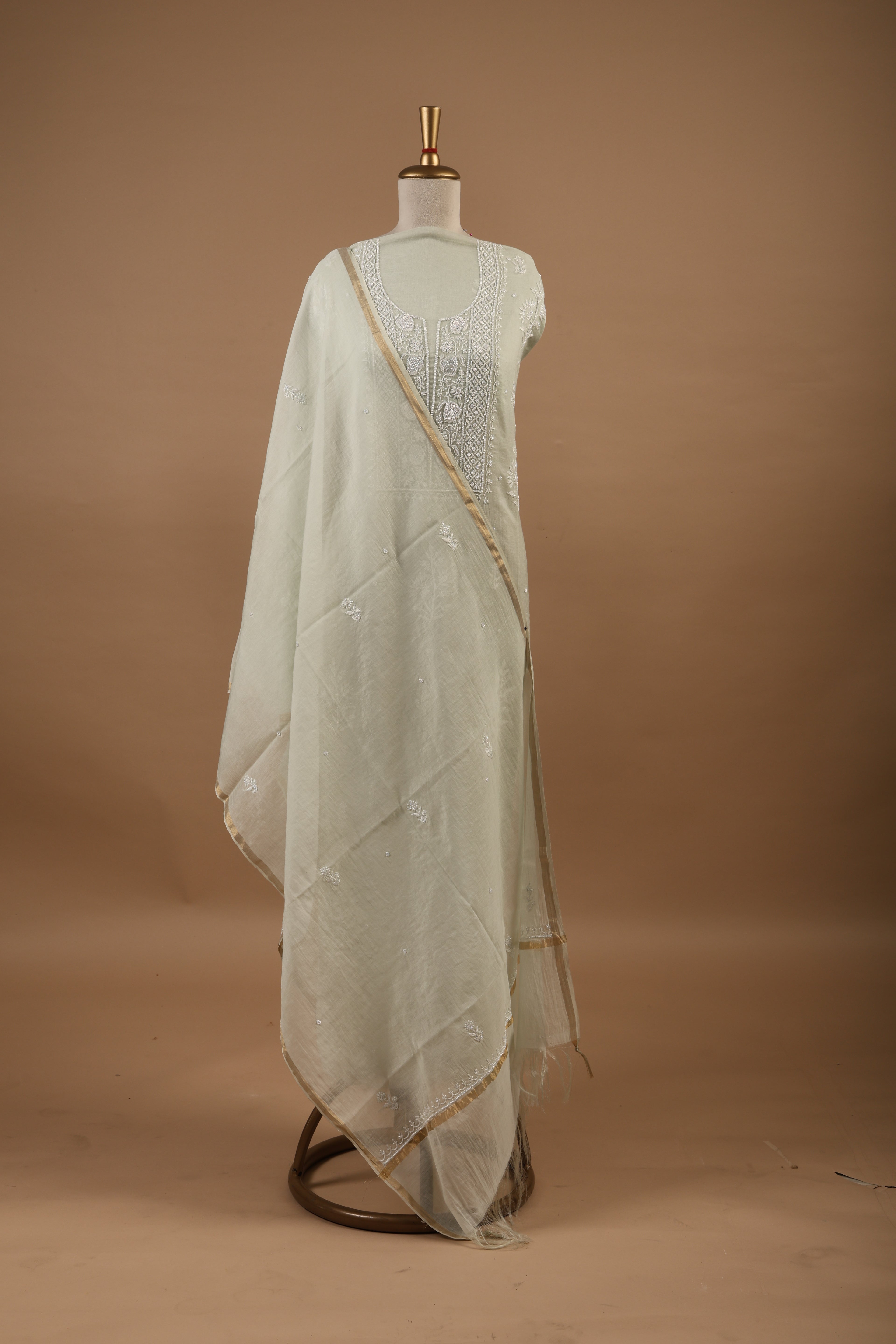Pista Green Chikankari Unstitched 2-Piece Suit Set