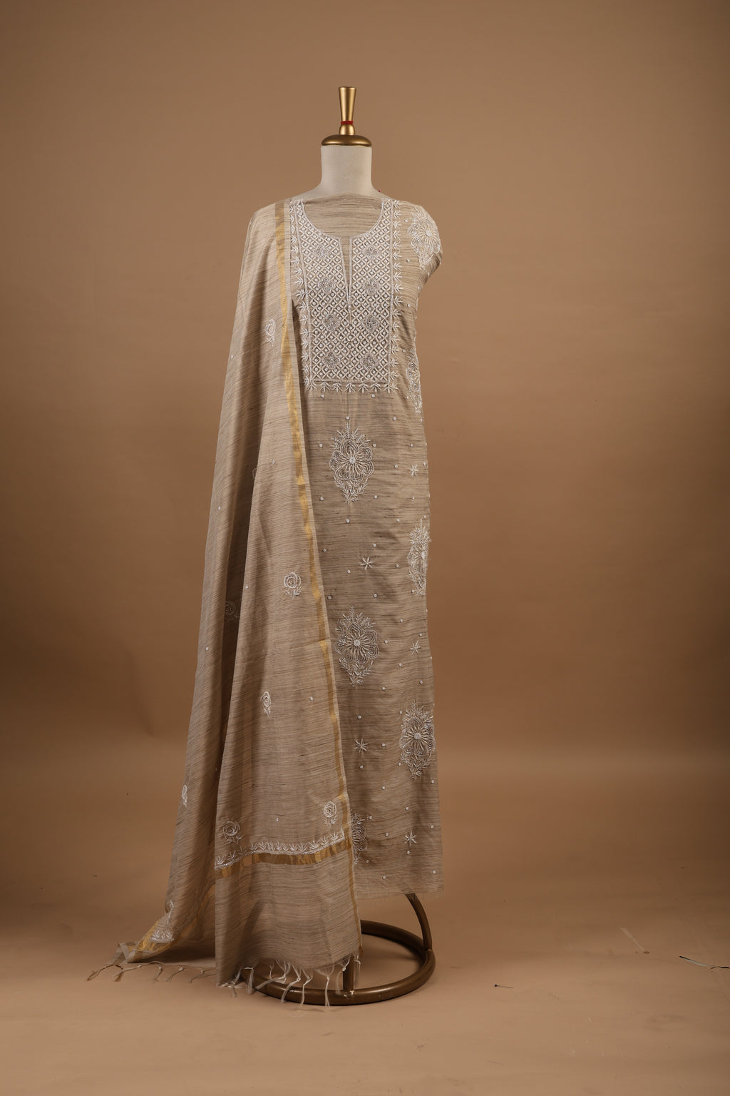Khadi Cotton Chikankari Unstitched 2-Piece Suit Set