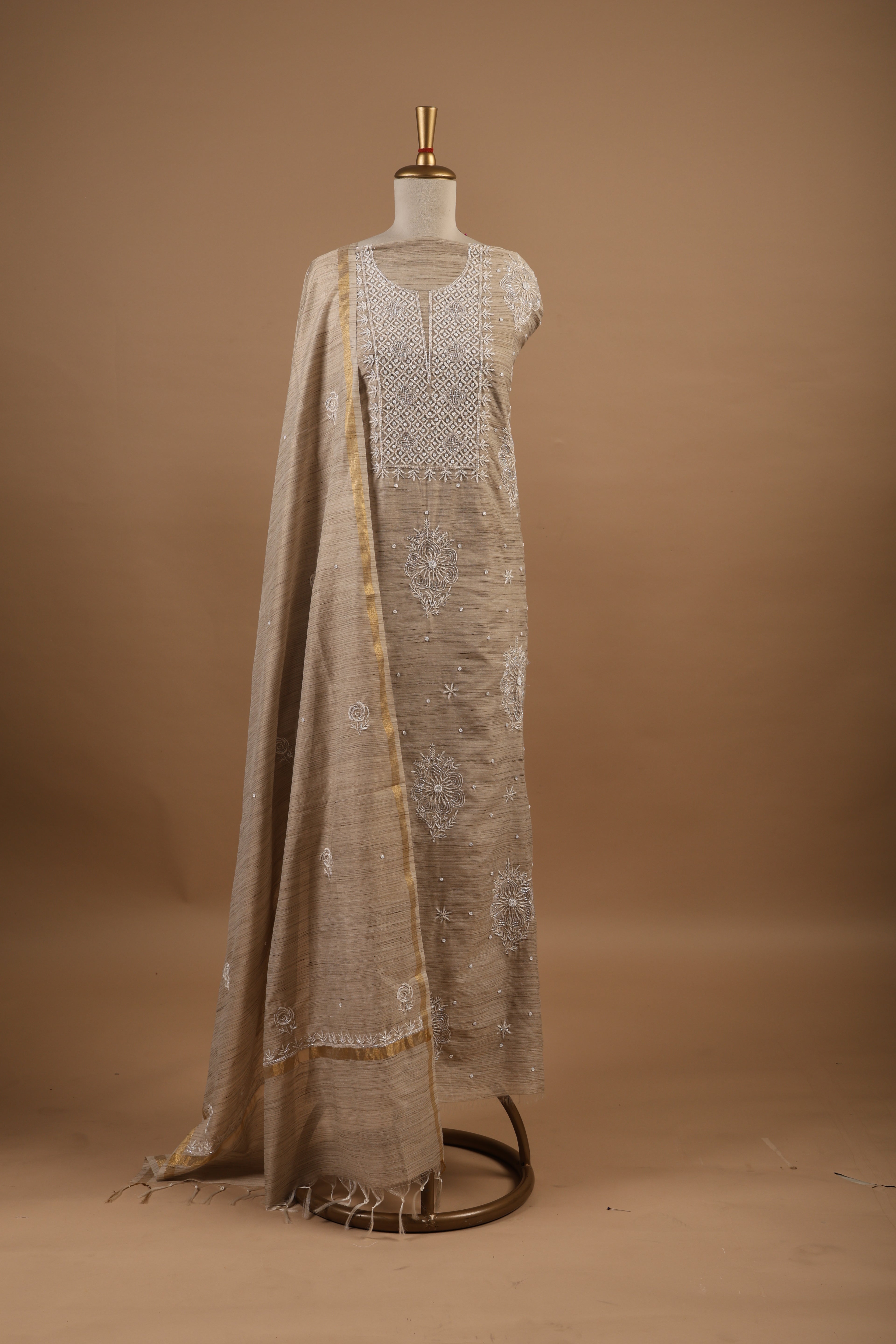 Khadi Cotton Chikankari Unstitched 2-Piece Suit Set
