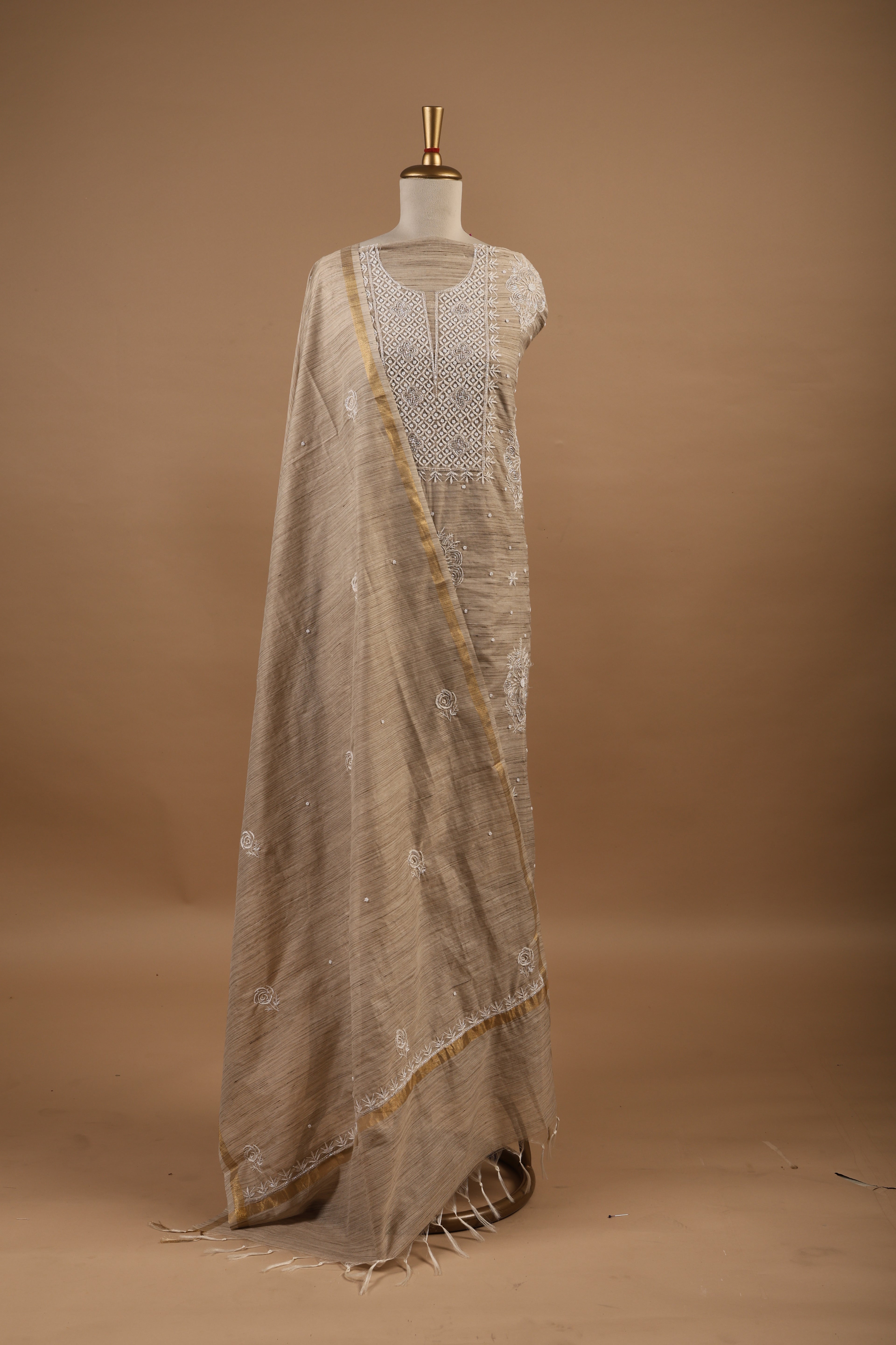 Khadi Cotton Chikankari Unstitched 2-Piece Suit Set