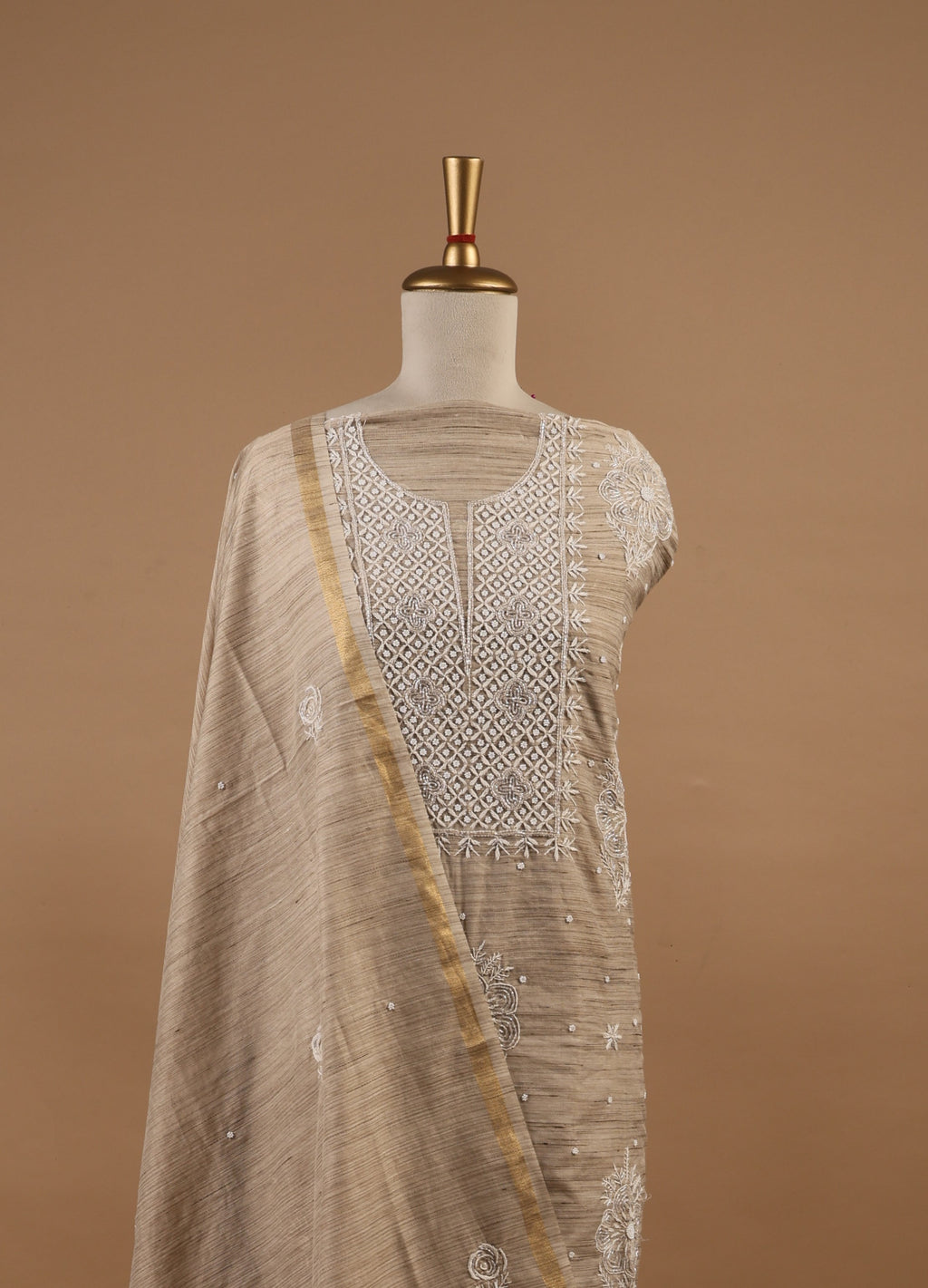Khadi Cotton Chikankari Unstitched 2-Piece Suit Set