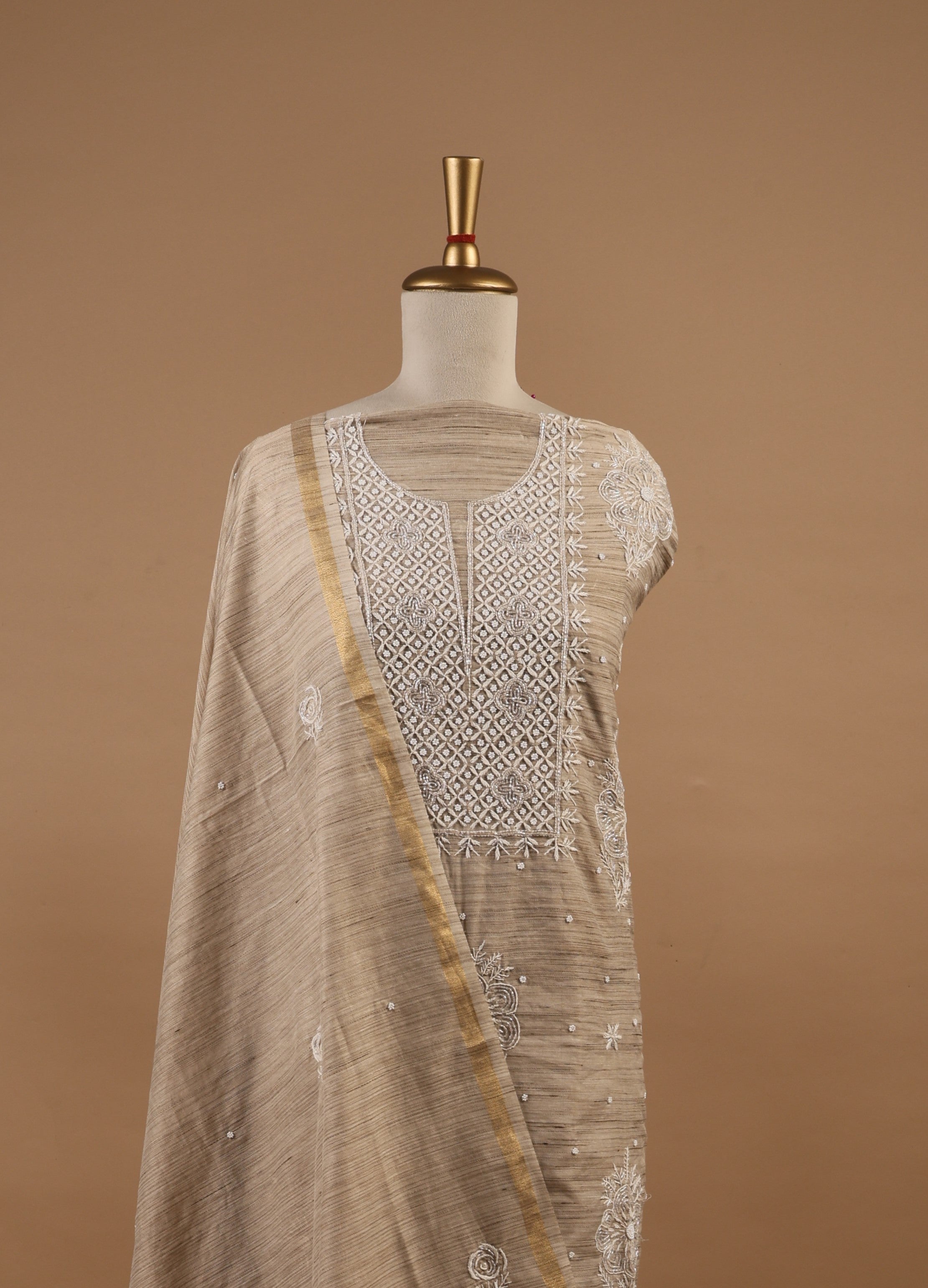 Khadi Cotton Chikankari Unstitched 2-Piece Suit Set