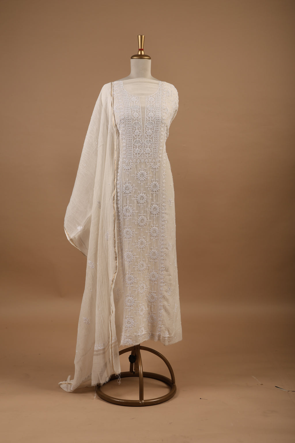 White Chikankari Embroidered Unstitched 2-Piece Suit Set