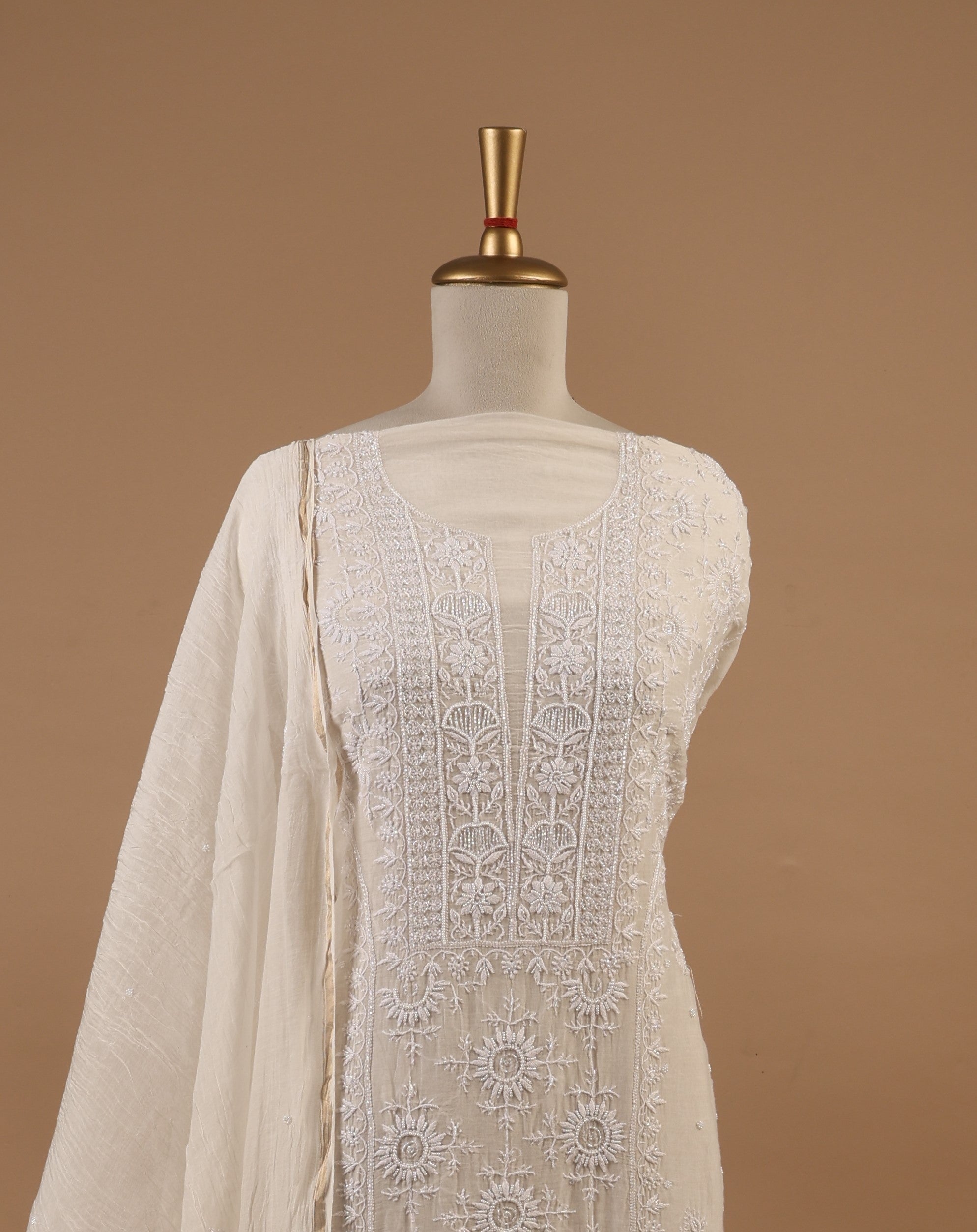 White Chikankari Embroidered Unstitched 2-Piece Suit Set