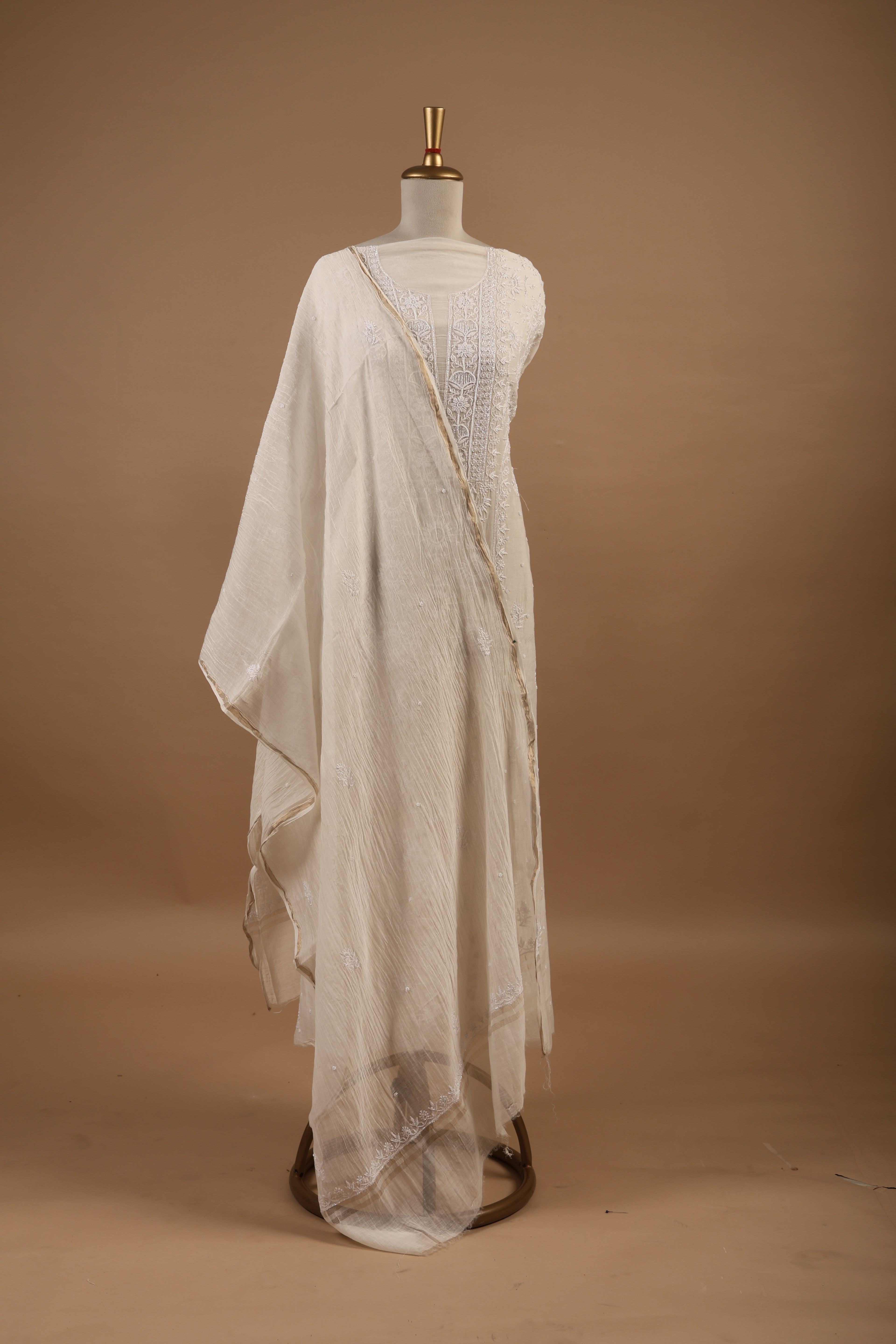 White Chikankari Embroidered Unstitched 2-Piece Suit Set