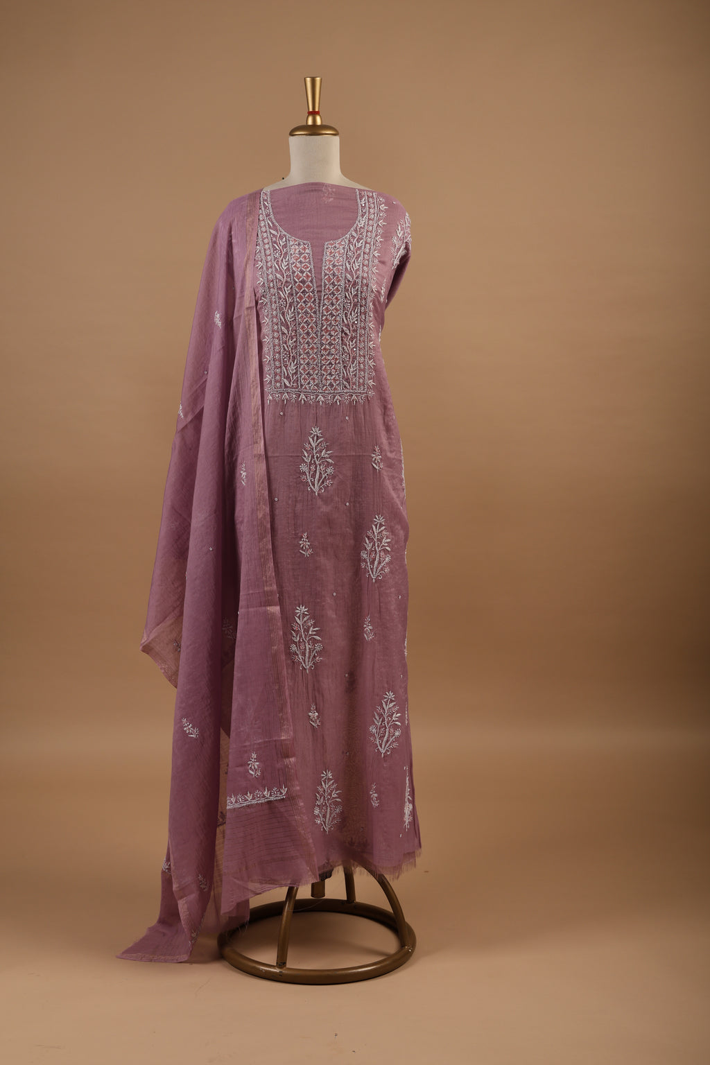 Lavender Chikankari Embroidered Unstitched 2-Piece Suit Set in Mul Chanderi
