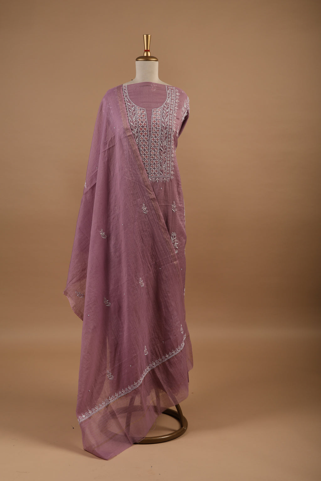 Lavender Chikankari Embroidered Unstitched 2-Piece Suit Set in Mul Chanderi