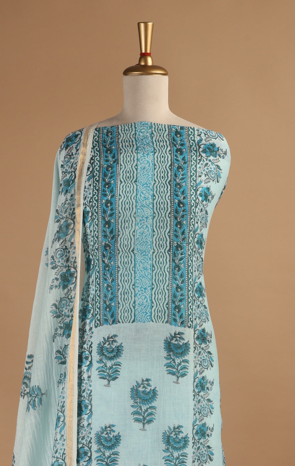 Hand Block Printed Mul Chanderi Three Piece Suit Set