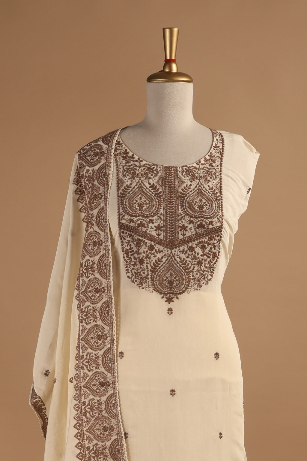 Mul Chanderi Suit with Intricate Embroidery & Lace Detailed Dupatta