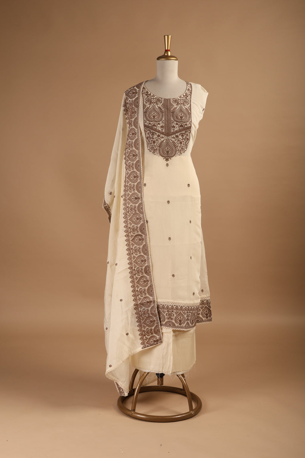 Mul Chanderi Suit with Intricate Embroidery & Lace Detailed Dupatta