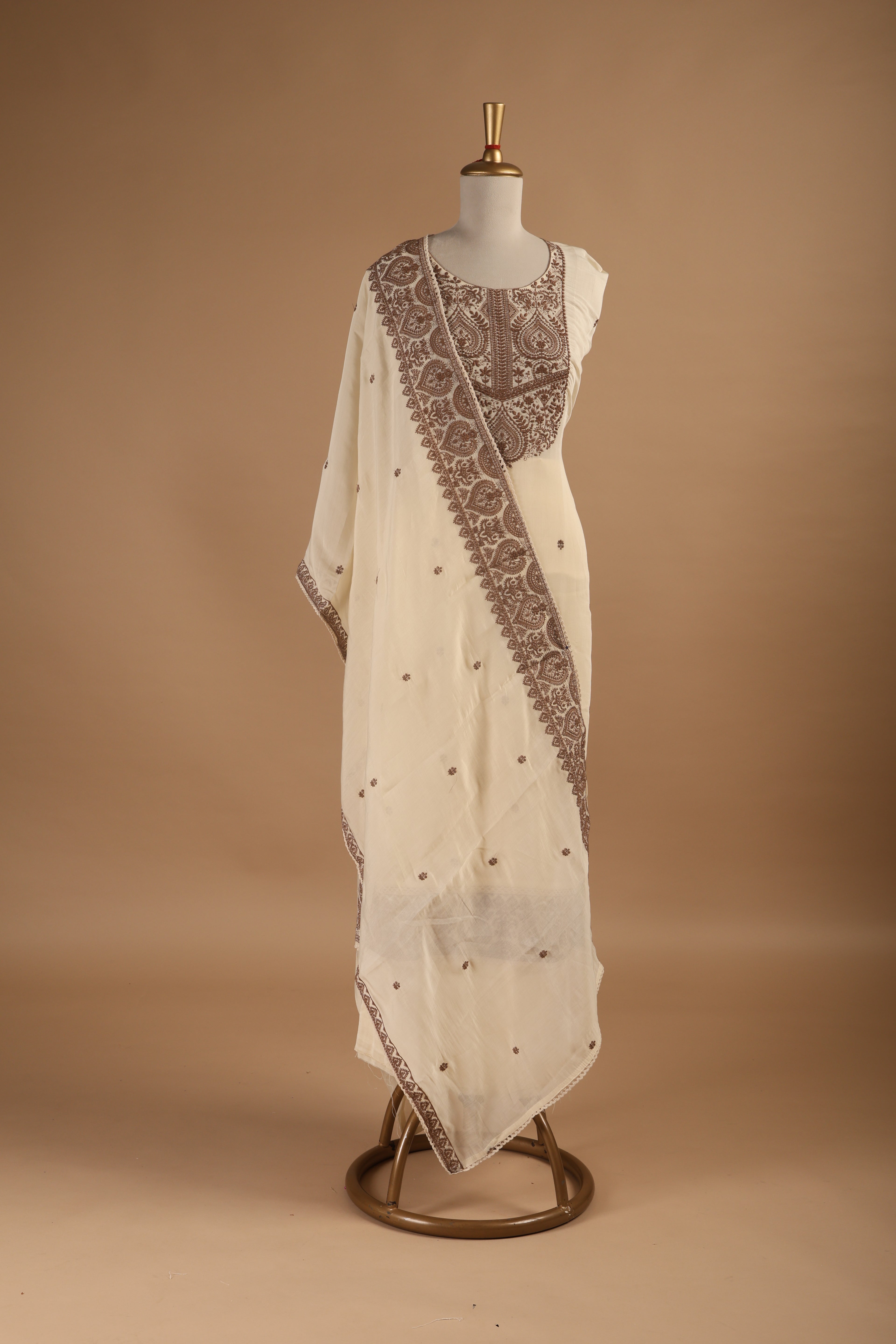 Mul Chanderi Suit with Intricate Embroidery & Lace Detailed Dupatta